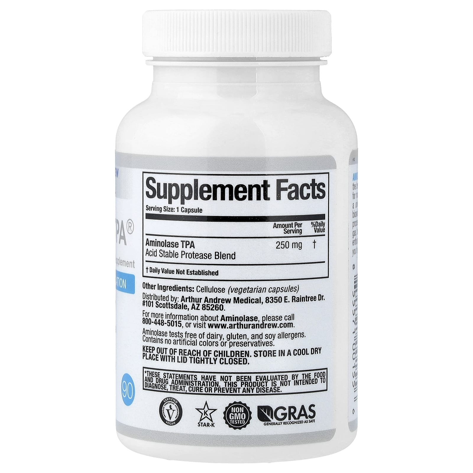 Arthur Andrew Medical, аминолаза TPA®, 90 капсул (250 мг в 1 капсуле)