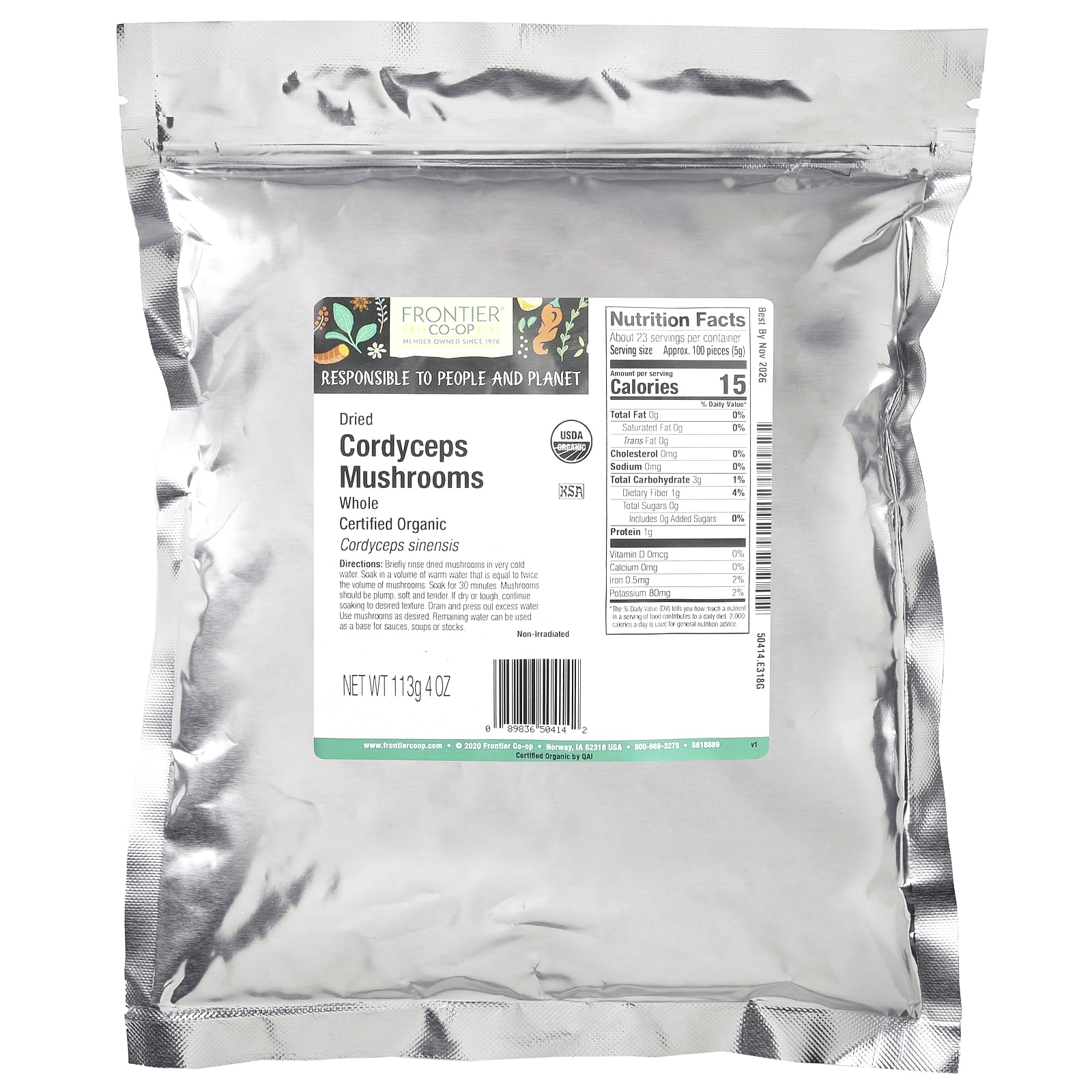 Frontier Co-op, Органические цельные сушеные грибы кодицепс, 113 г (4 унции)