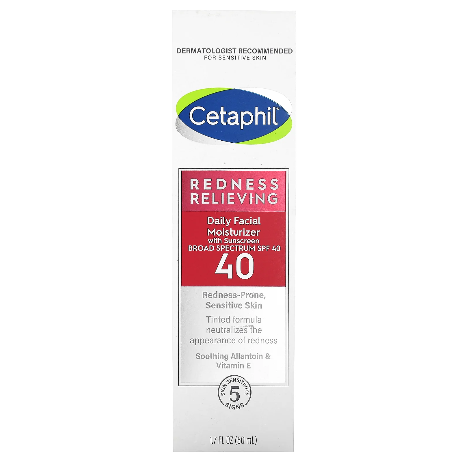 Cetaphil, Redness Relief, ежедневное увлажняющее средство для лица с солнцезащитным эффектом, SPF 40, 50 мл (1,7 жидк. унции)