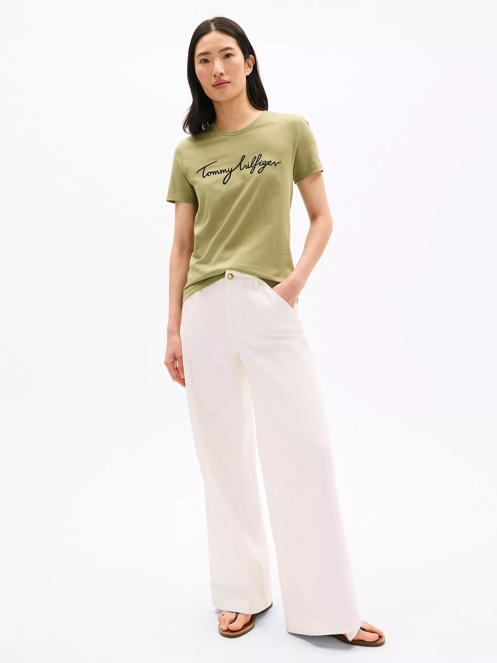 Женская футболка Tommy Hilfiger, Фирменная футболка с круглым вырезом и вышивкой