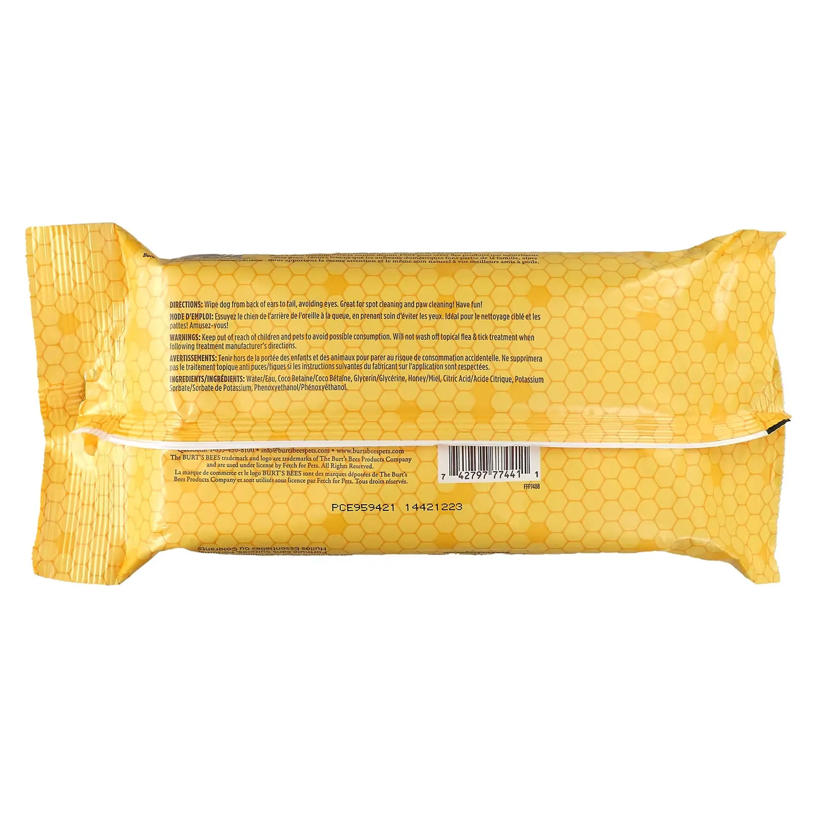 Burt's Bees, Универсальные гипоаллергенные салфетки для собак с медом, 50 шт.