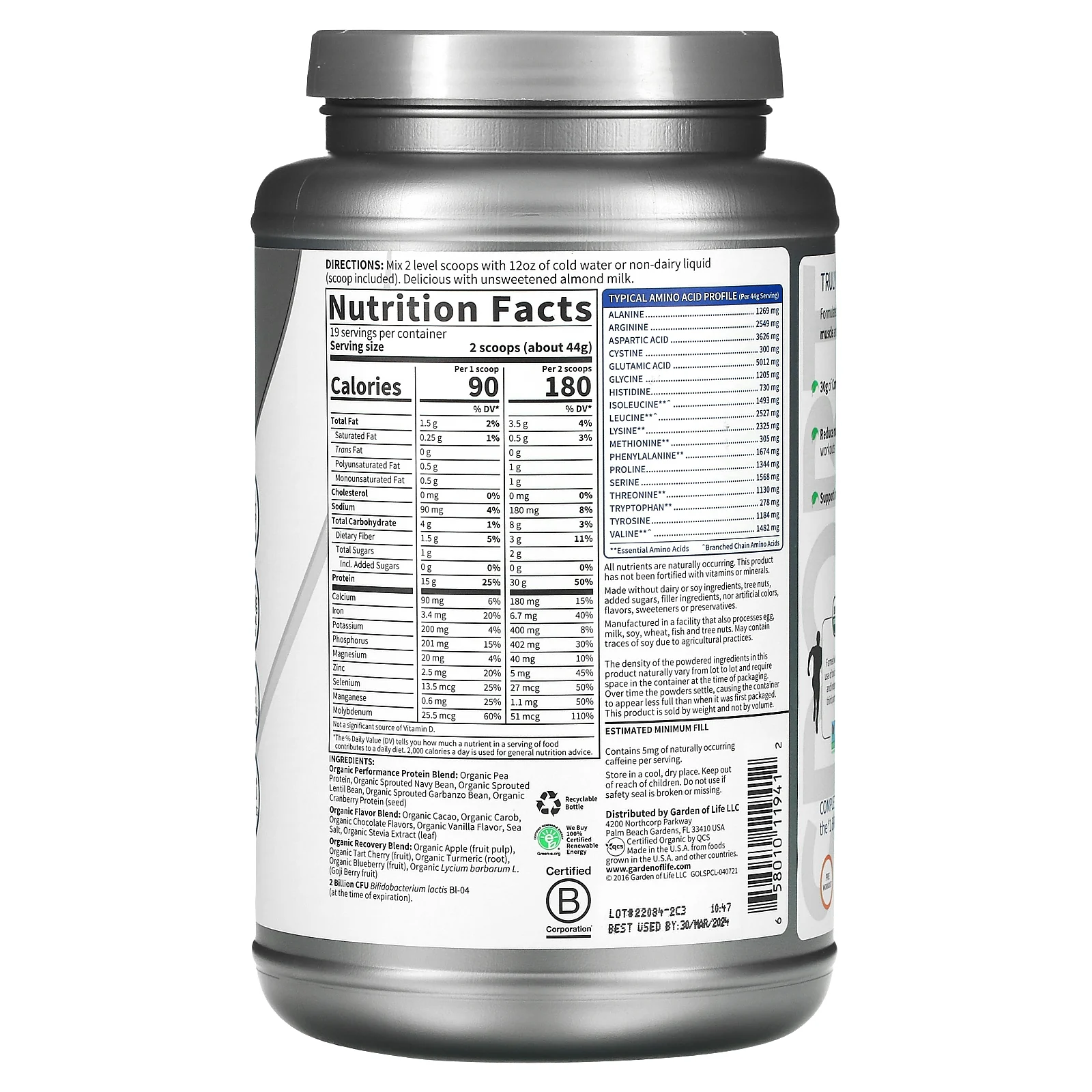 Garden of Life, органический растительный протеин, для физической активности, для восстановления энергии, 840 г (29,6 унции)