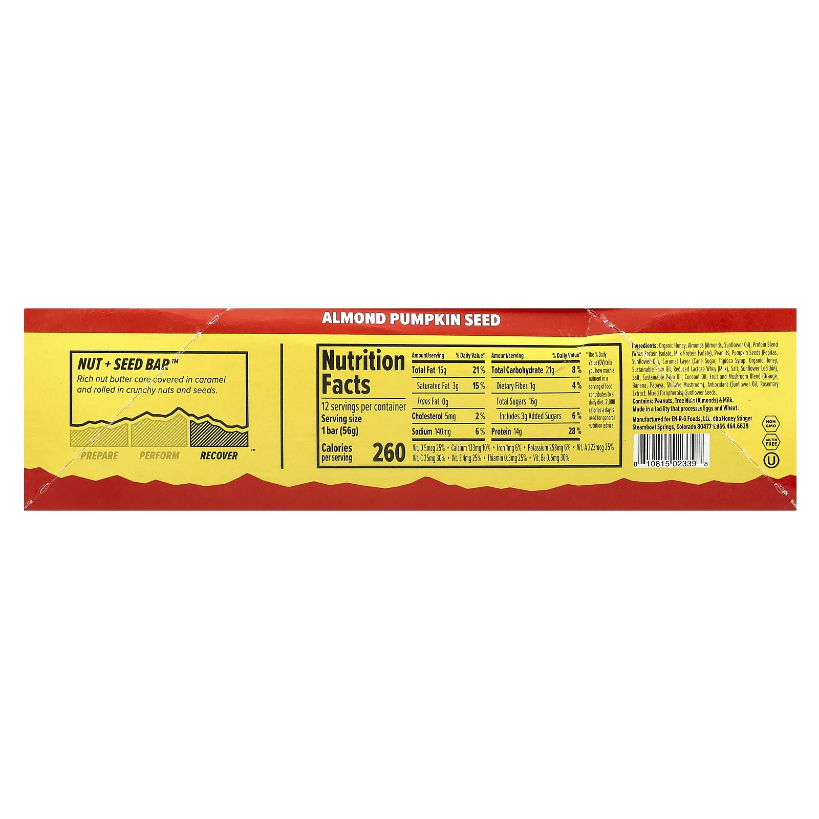 Honey Stinger, Nut + Seed Bar ™, миндальные тыквенные семечки, 12 батончиков по 56 г (1,98 унции)