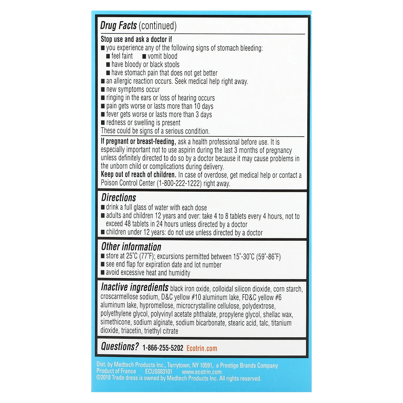 Ecotrin, аспирин в защитной оболочке, с низкой силой действия, 81 мг, 365 таблеток