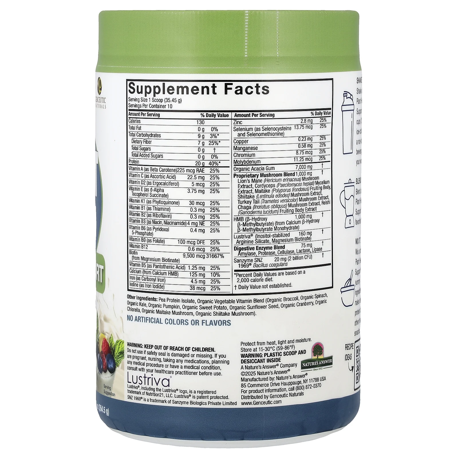 Genceutic Naturals, Clean Vegan Plant Head®, GLP-1 Support, смесь для смузи, без добавок, 354,5 г (12,5 унции)