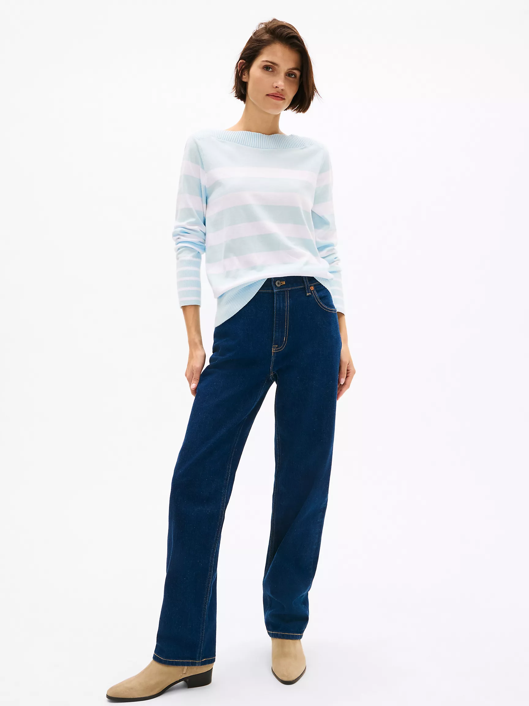 Женский свитер Tommy Hilfiger, Полосатый свитер с вырезом "лодочка"