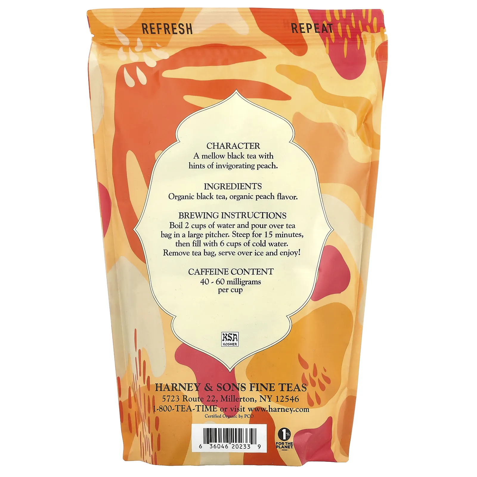 Harney & Sons, Fresh Brew Iced Tea, черный чай, бодрящий персик, 15 чайных пакетиков, 212 г (7,5 унции)