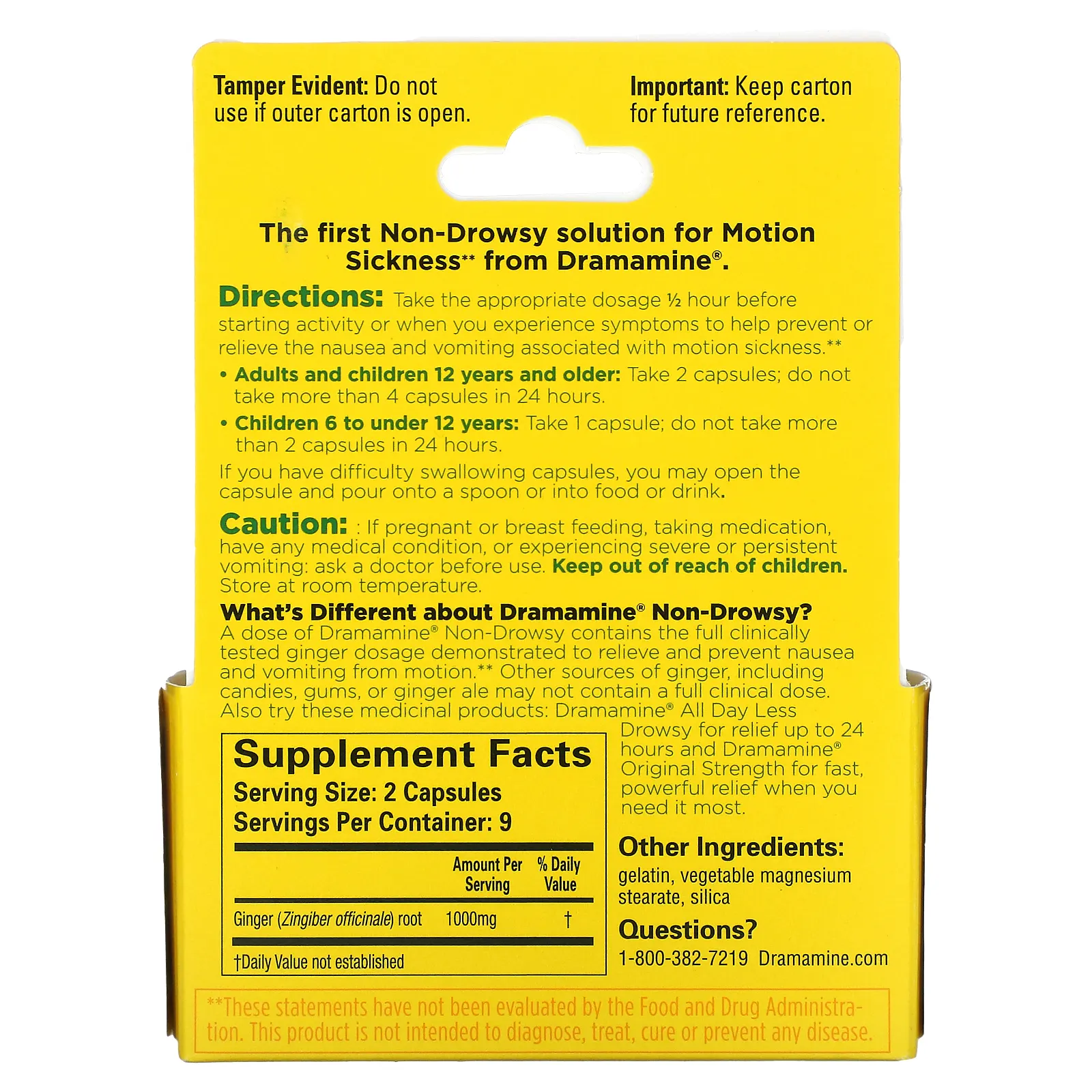 Dramamine, Motion Sickness, от укачивания, без сонливости, 18 капсул
