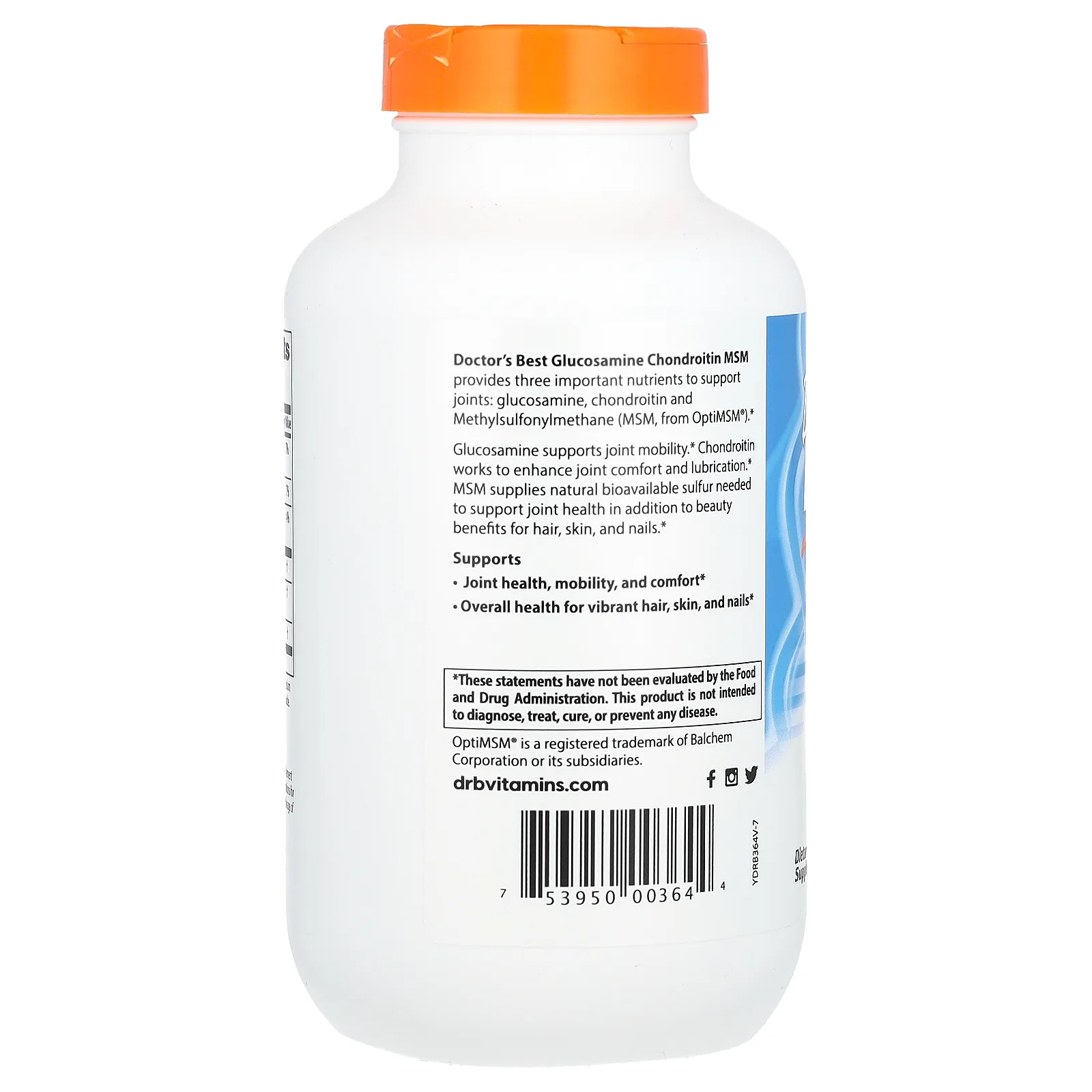 Doctor's Best, глюкозамин, хондроитин и МСМ с OptiMSM, 360 вегетарианских капсул