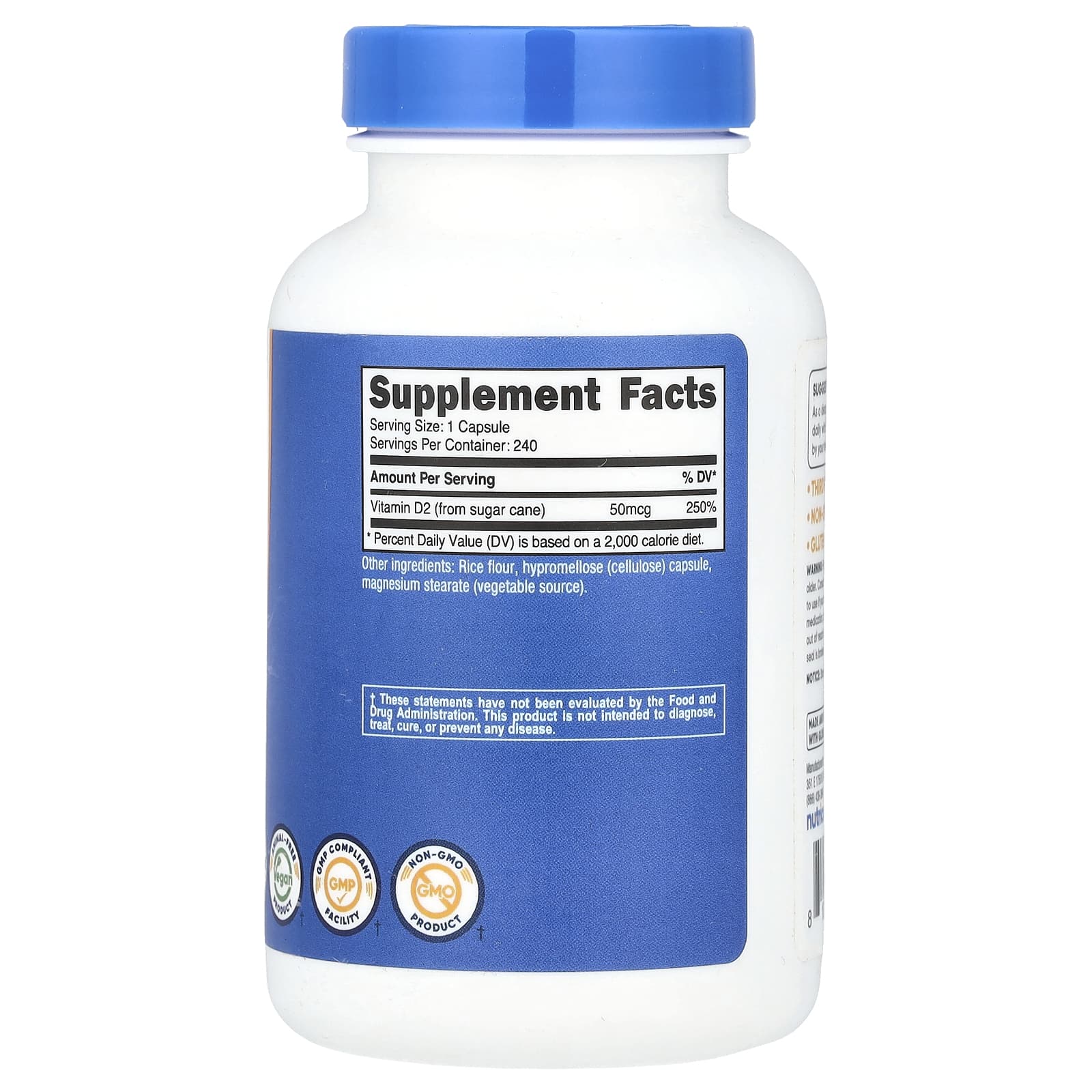 Nutricost, Витамин D2, 50 мкг (2000 МЕ), 240 капсул