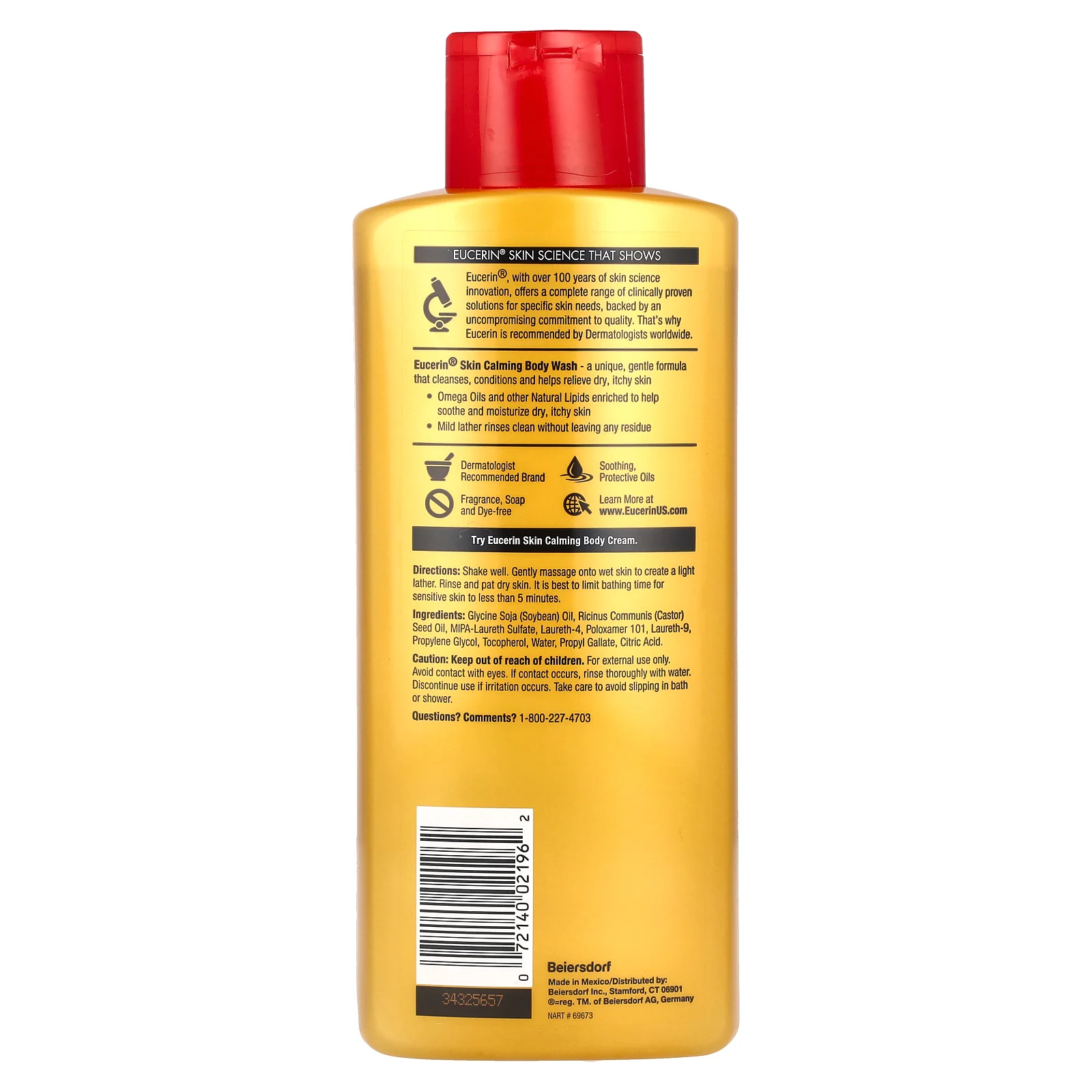 Eucerin, успокаивающий гель для душа, для сухой и раздраженной кожи, без отдушек, 500 мл (16,9 жидк. унции)