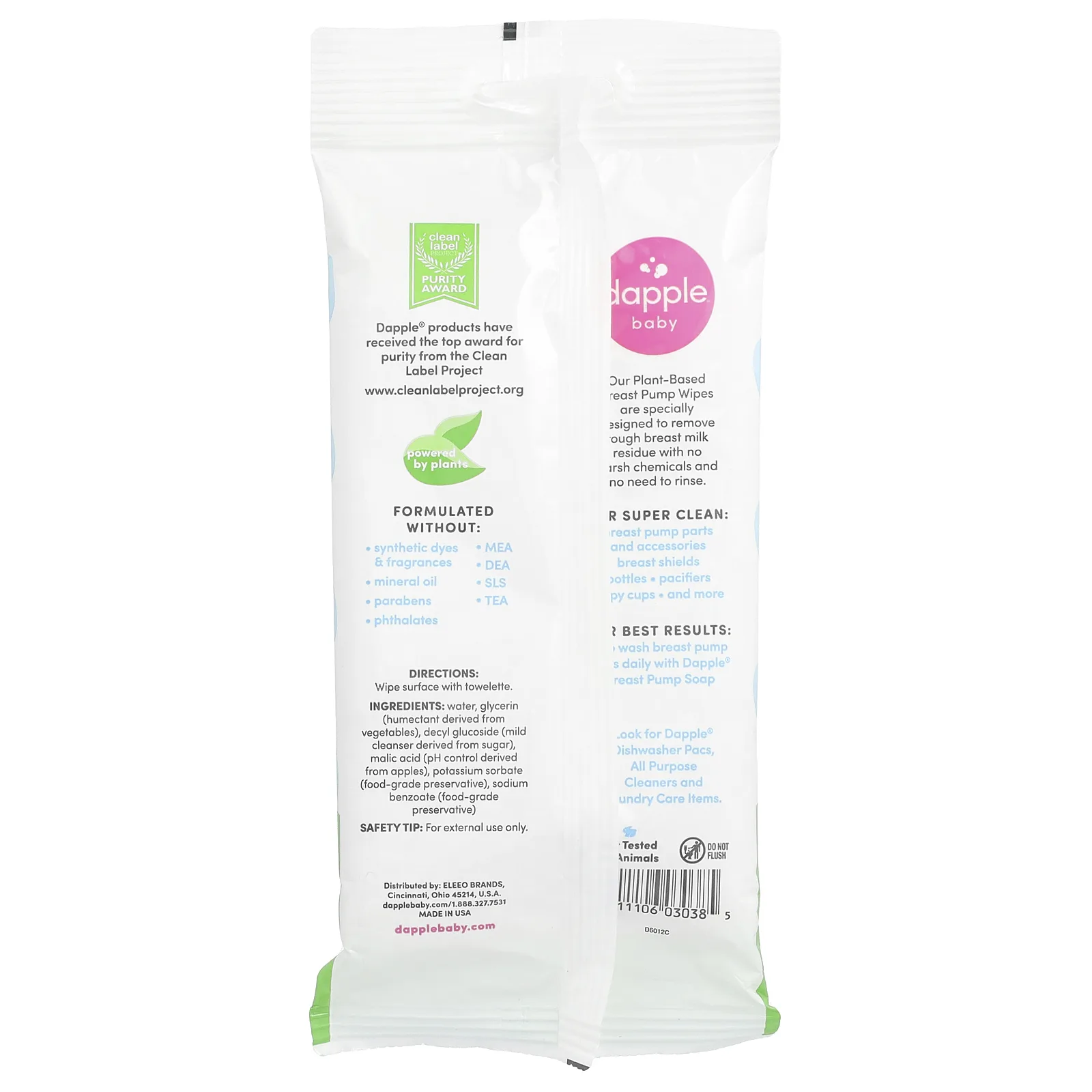 Dapple Baby, Салфетки для молокоотсоса на растительной основе, без отдушек, 25 салфеток