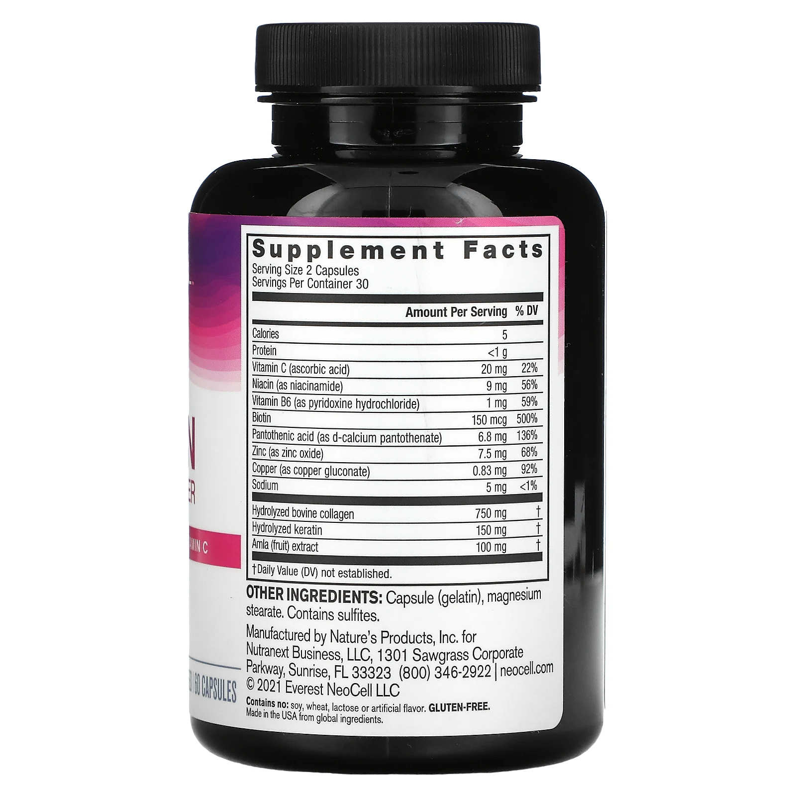 NeoCell, средство с кератином для придания объема волосам, 60 капсул