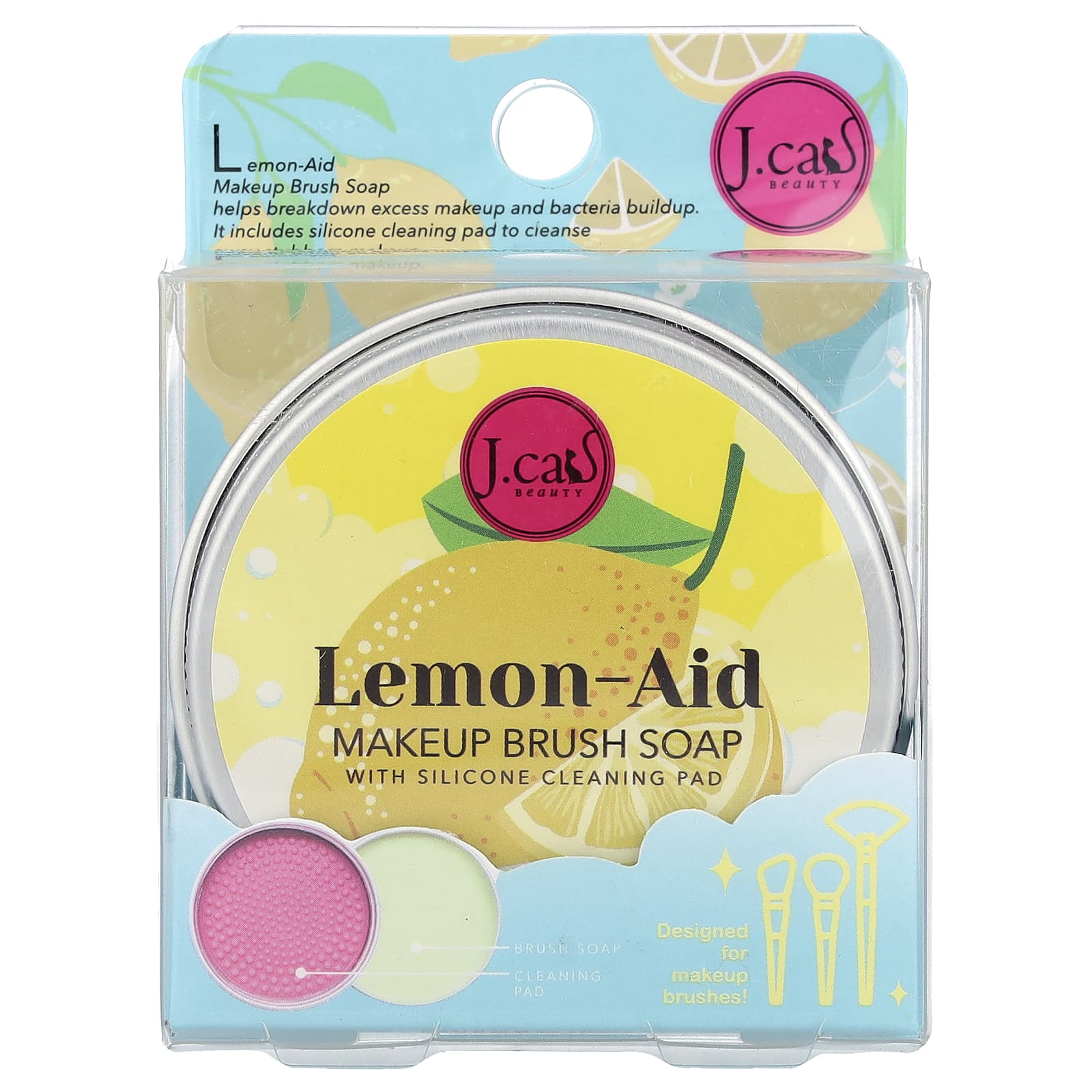 J.Cat Beauty, Lemon-Aid, мыло для кистей для макияжа с силиконовой чистящей губкой, 30 г (1,06 унции)