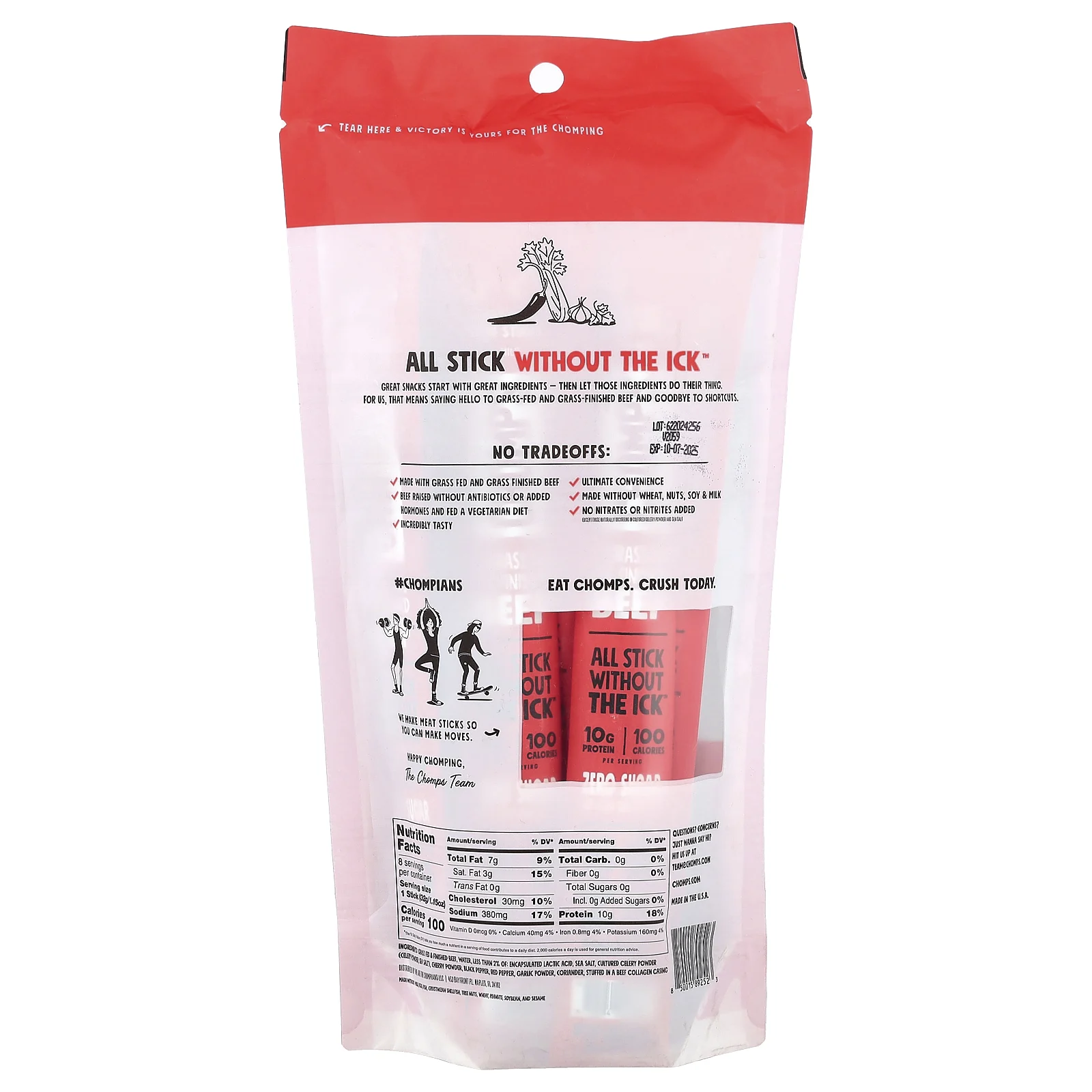 Chomps, оригинальные говяжьи палочки, неострый вкус, 8 палочек по 32 г (1,15 унции)