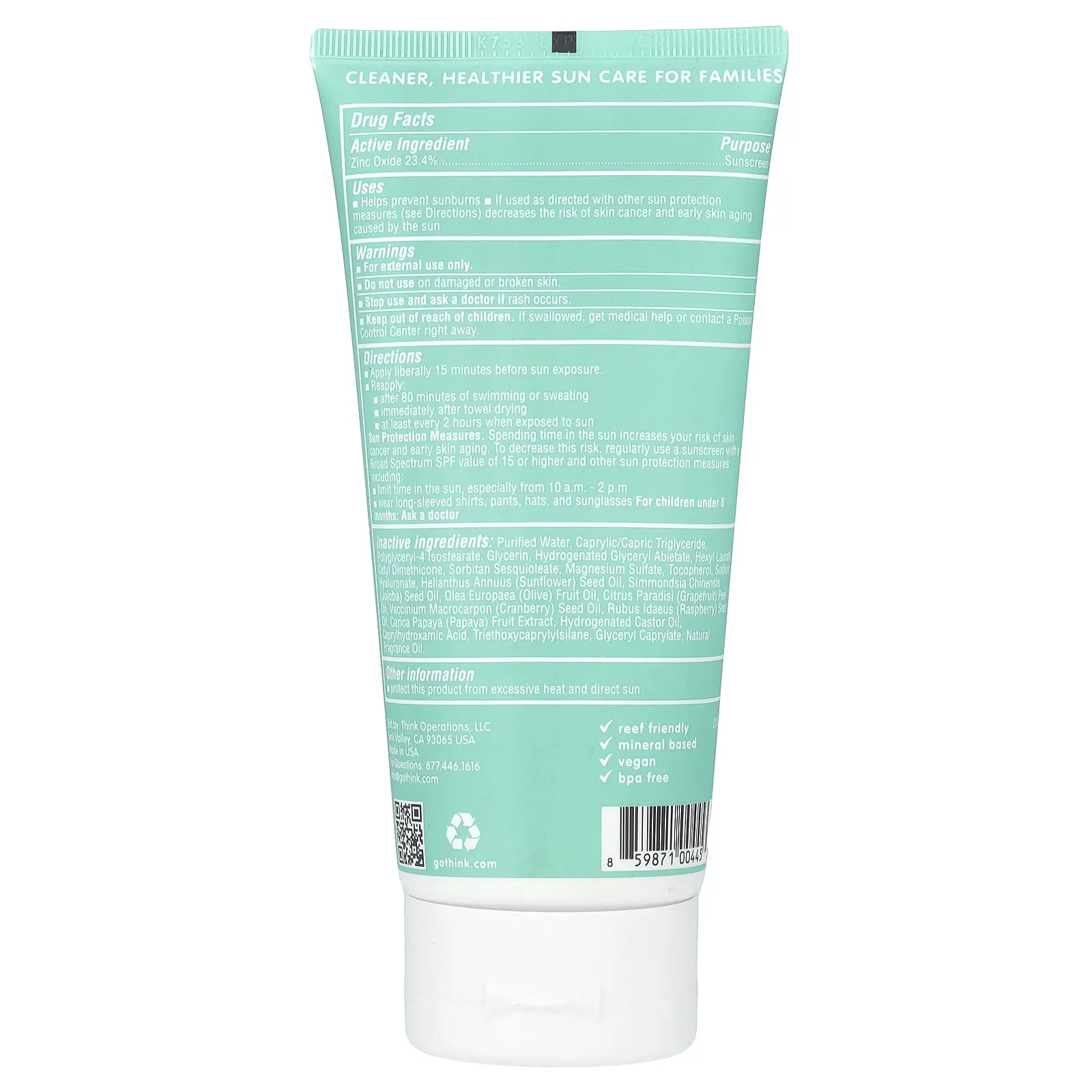 think, Thinksport, солнцезащитное средство с SPF 50, для детей, 177 мл (6 жидк. унций)