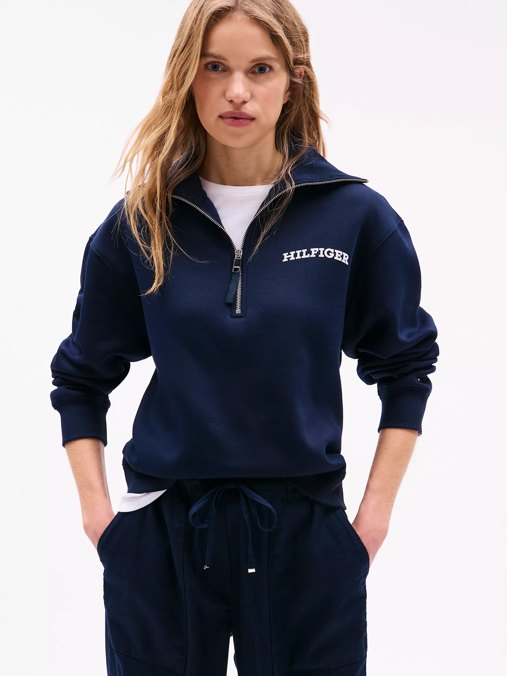 Женская толстовка Tommy Hilfiger, Свитшот с половинной молнией и бархатным логотипом Monotype