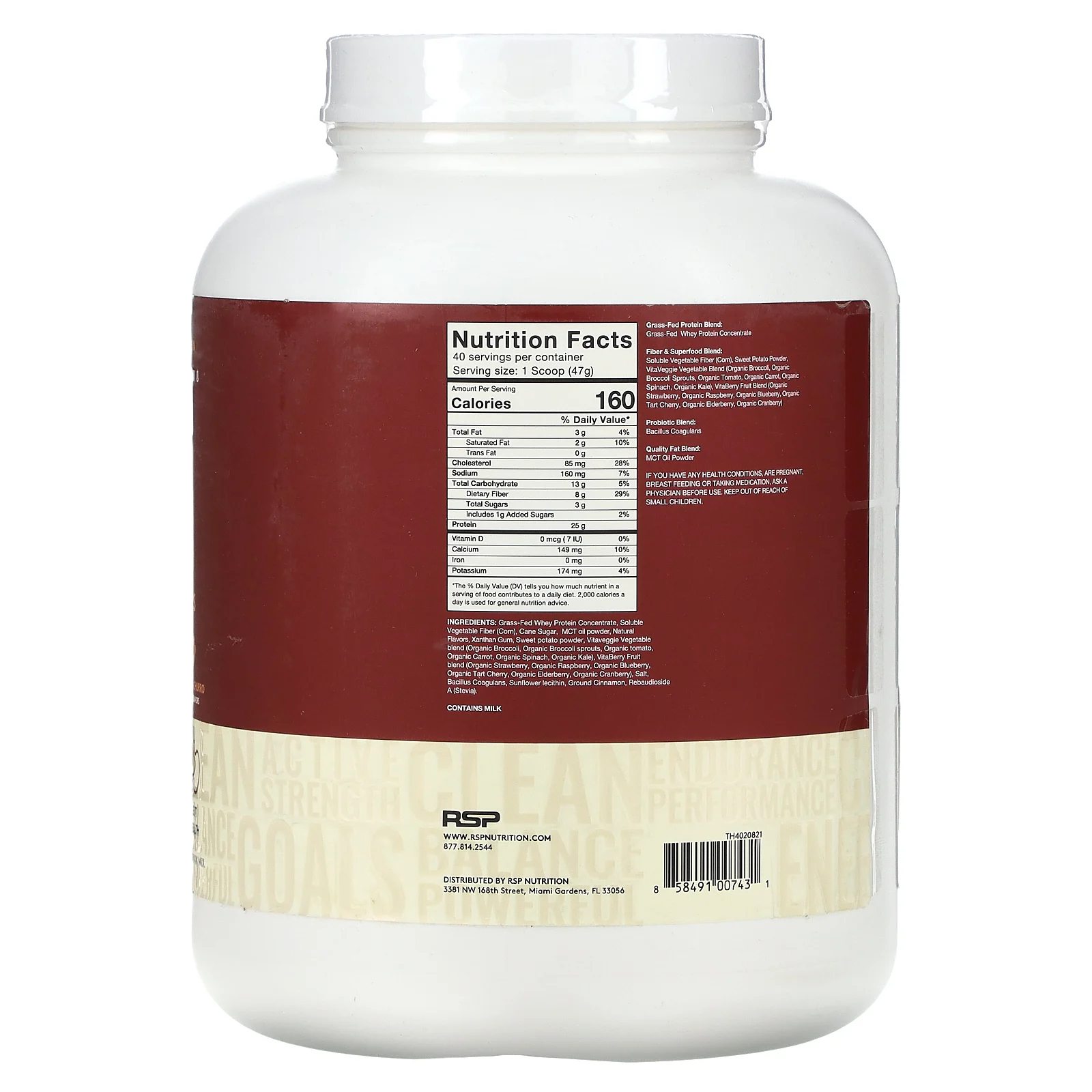 RSP Nutrition, TrueFit, сывороточный протеин травяного откорма с фруктами и овощами, корица и чурро, 1880 г (4,14 фунта) (Товар снят с продажи)