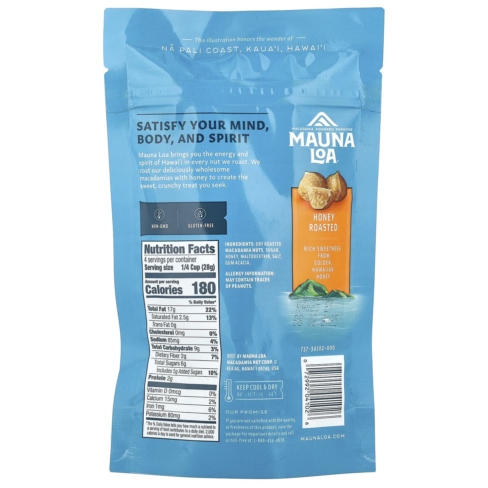 Mauna Loa, Макадамия, обжаренная в меде, 113 г (4 унции)