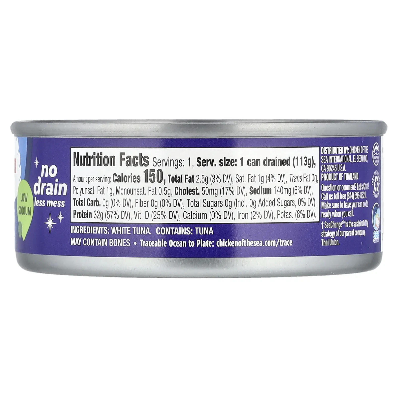Chicken of the Sea, Чистый белый тунец, с низким содержанием натрия, 113 г (4 унции)