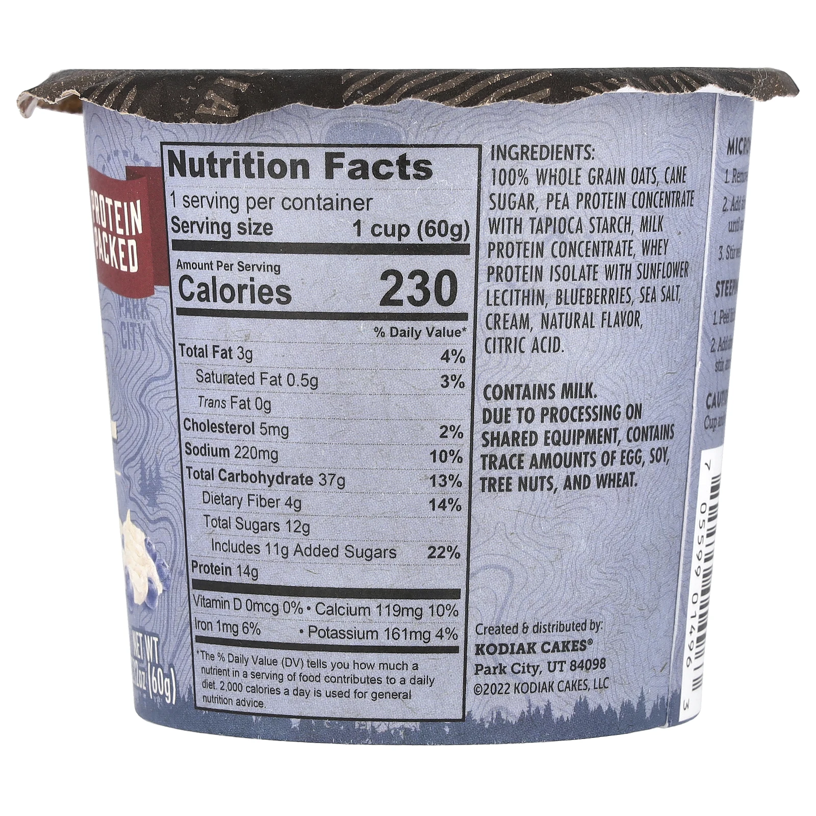 Kodiak Cakes, Oatmeal Power Cup™, Blueberries & Cream, 2.12 oz (60 g)