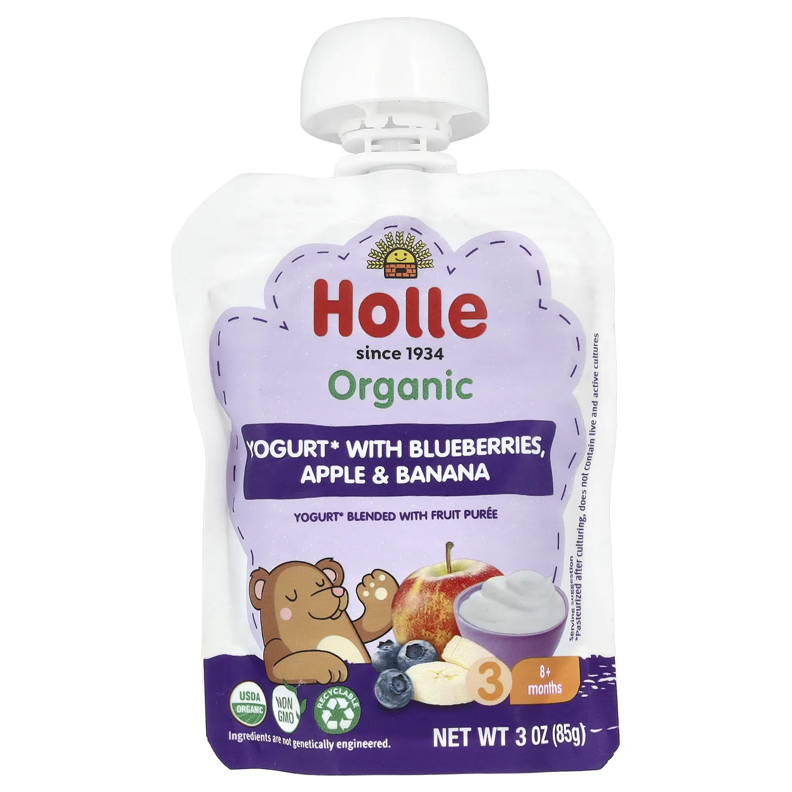 Holle, Органический йогурт с голубикой, яблоком и бананом, для детей от 8 месяцев, 85 г (3 унции)
