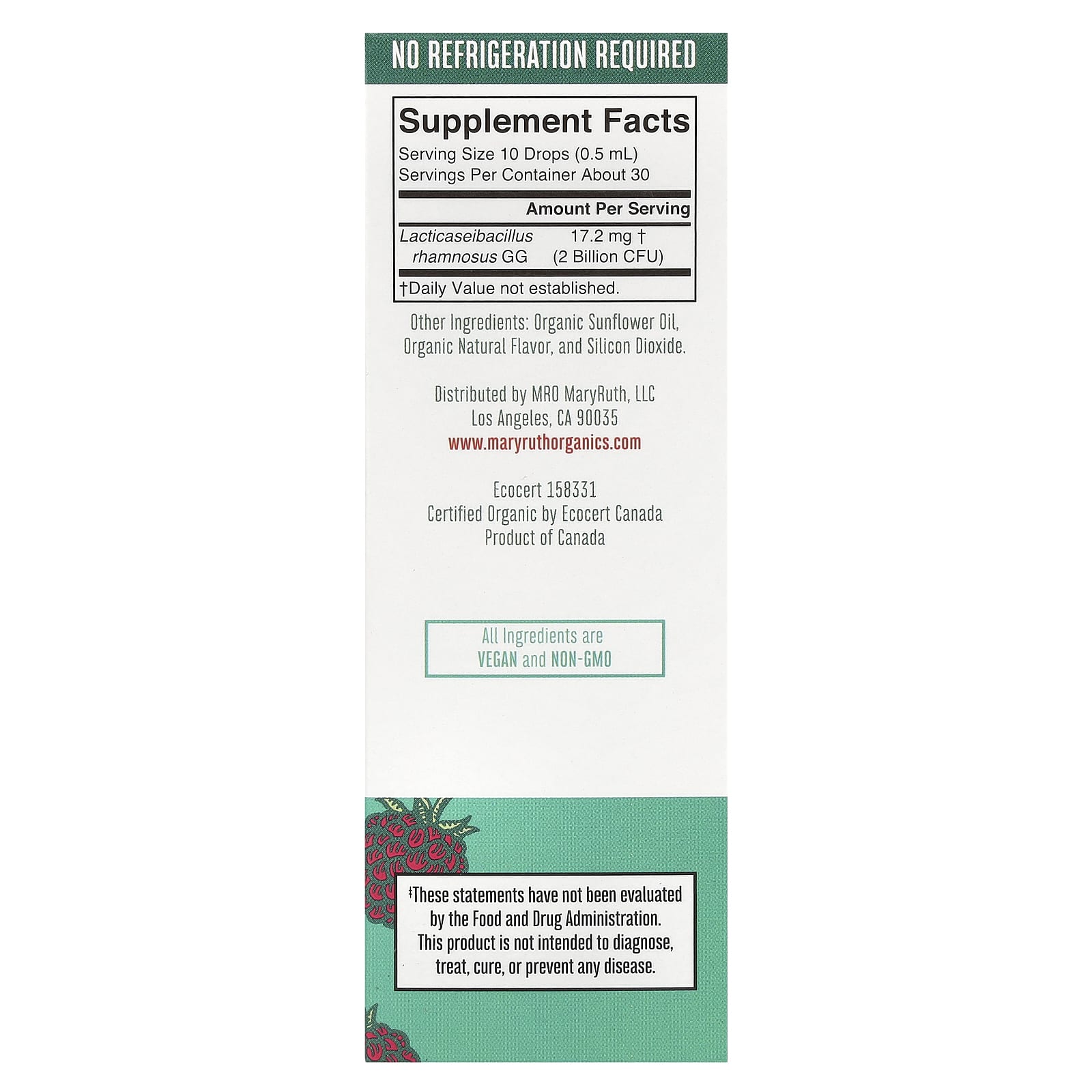 MaryRuth's, Organic Kids Precision Probiotic, жидкие капли, для детей от 4 до 13 лет, малина, 2 млрд КОЕ, 15 мл (0,5 жидк. Унции)
