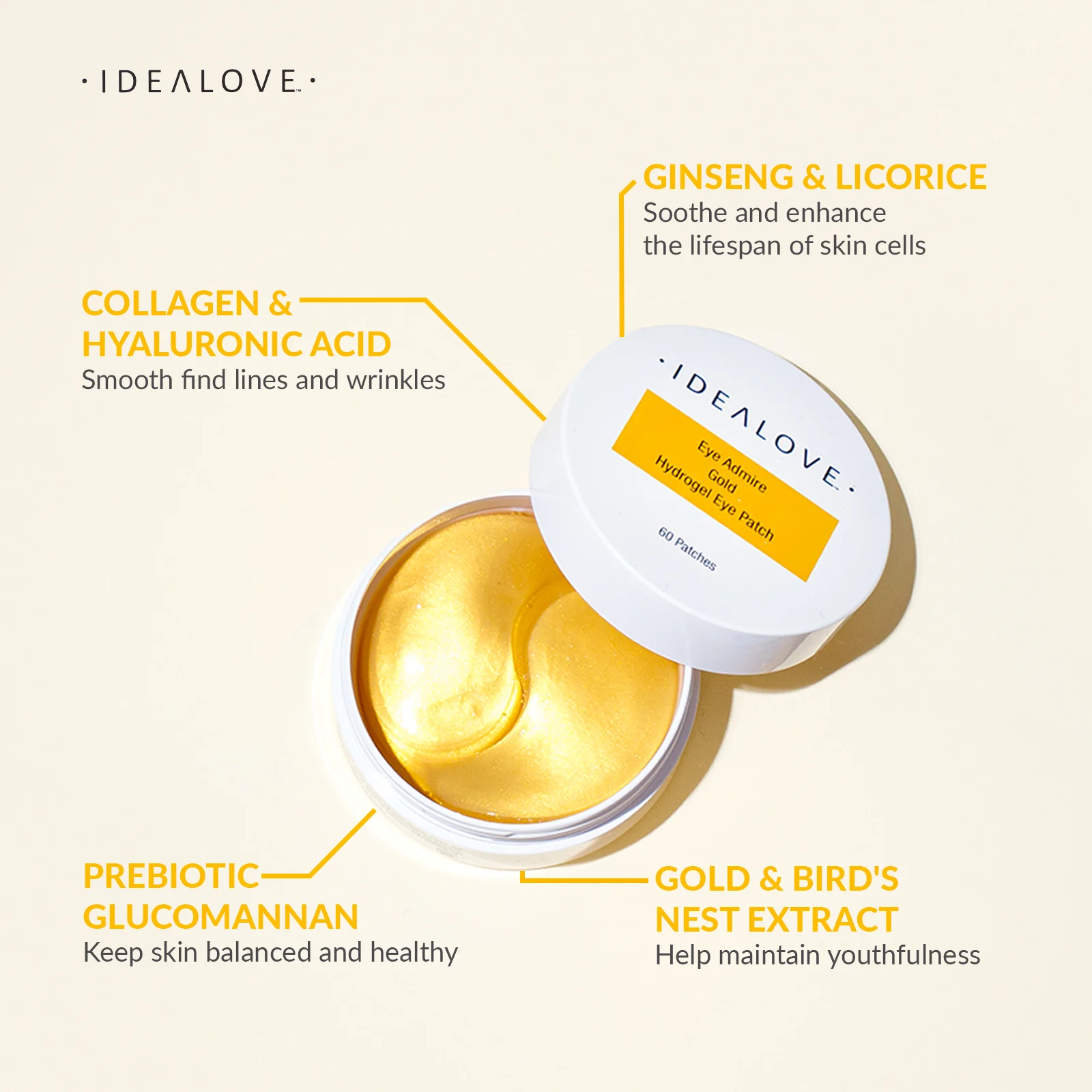 Idealove, Eye Admire, гидрогелевые патчи для глаз с золотом, 60 шт.