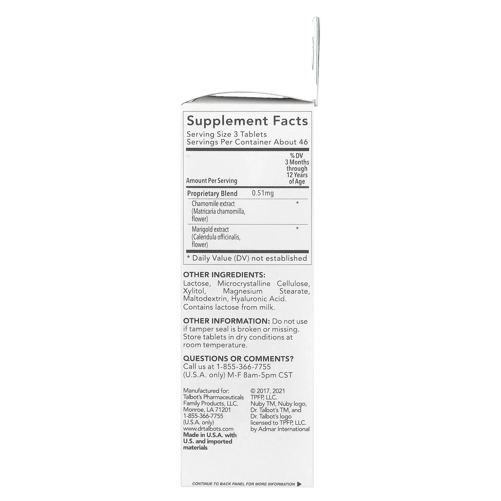 Dr. Talbot's, Успокаивающие таблетки, ромашка, от 3 месяцев, 140 таблеток