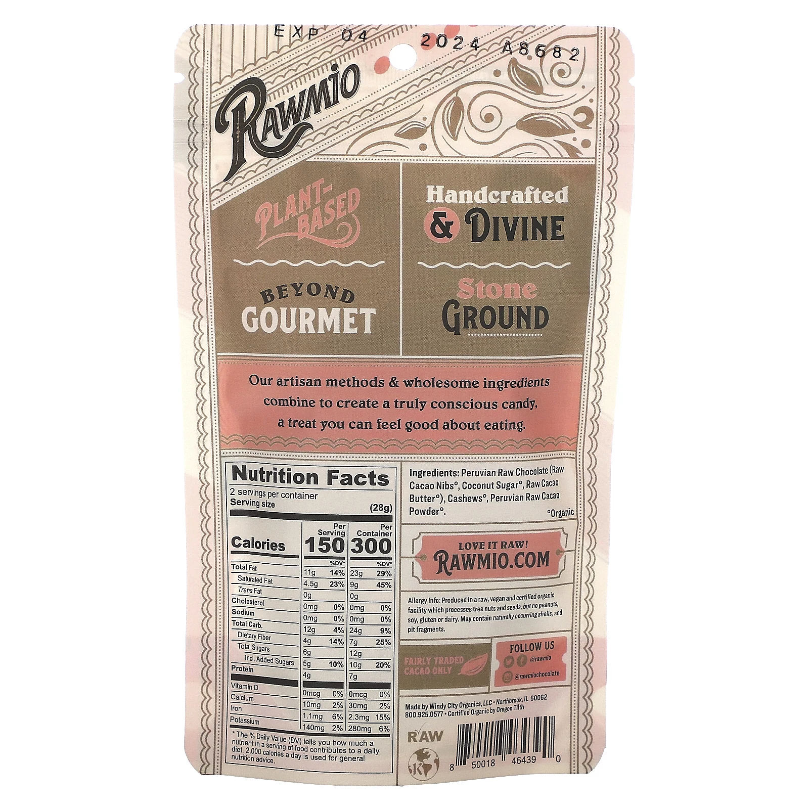 Rawmio, Кешью в шоколаде, 70% темный необработанный шоколад, 56,7 г (2 унции)