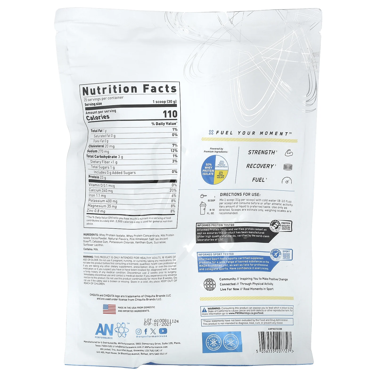 ABE, Performance, гибридный протеин, Chiquita®, банановый шоколад, 750 г (1,65 фунта)