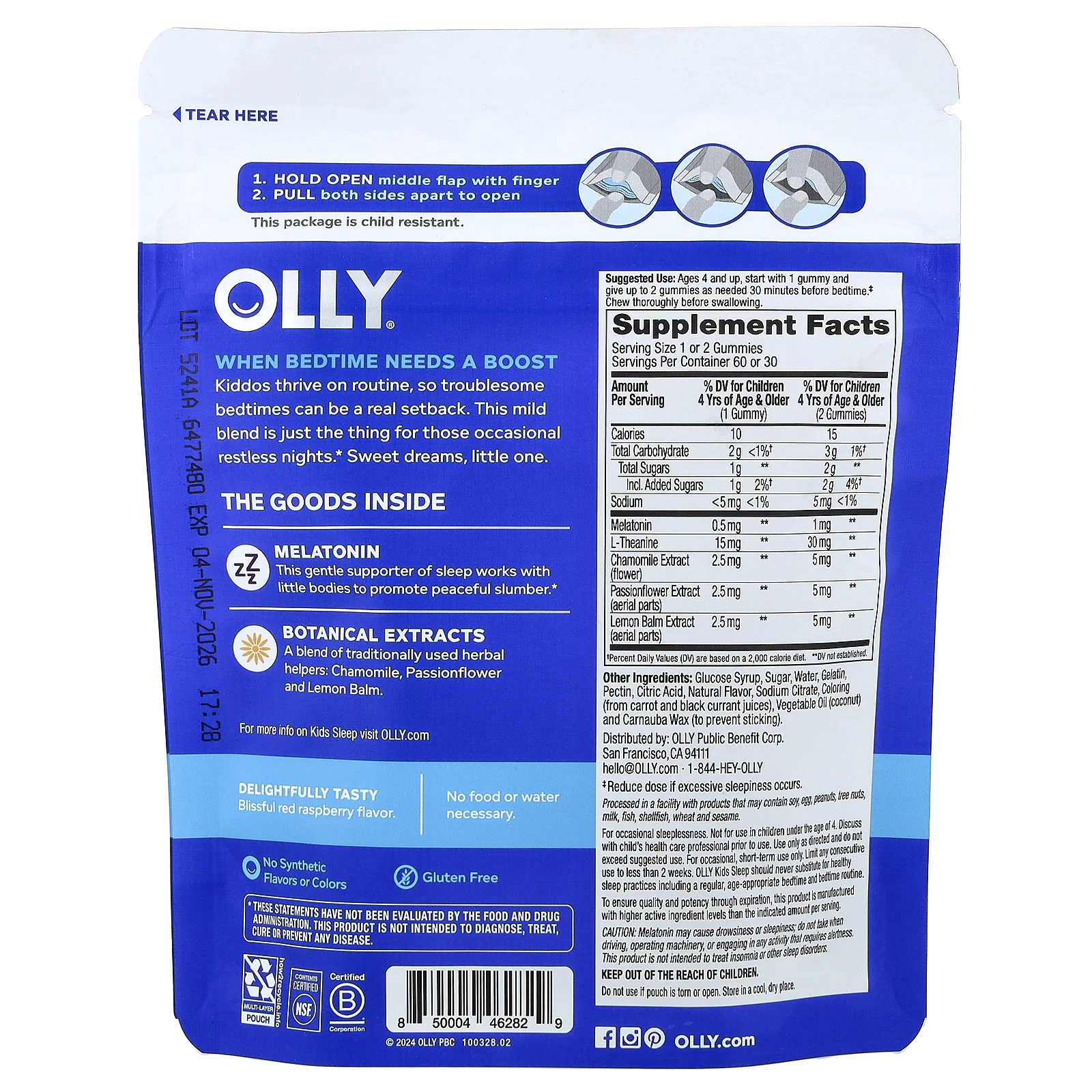 OLLY, детские жевательные таблетки для сна, со вкусом малины, 60 жевательных таблеток