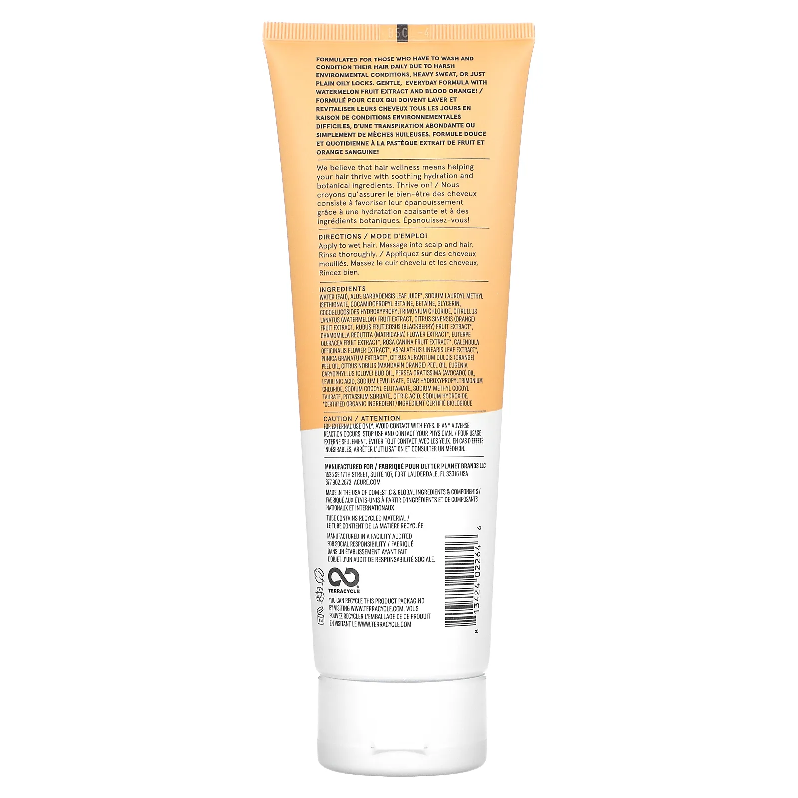 ACURE, шампунь с арбузом и красным апельсином для использования после ежедневных тренировок, 236,5 мл (8 жидк. унций)