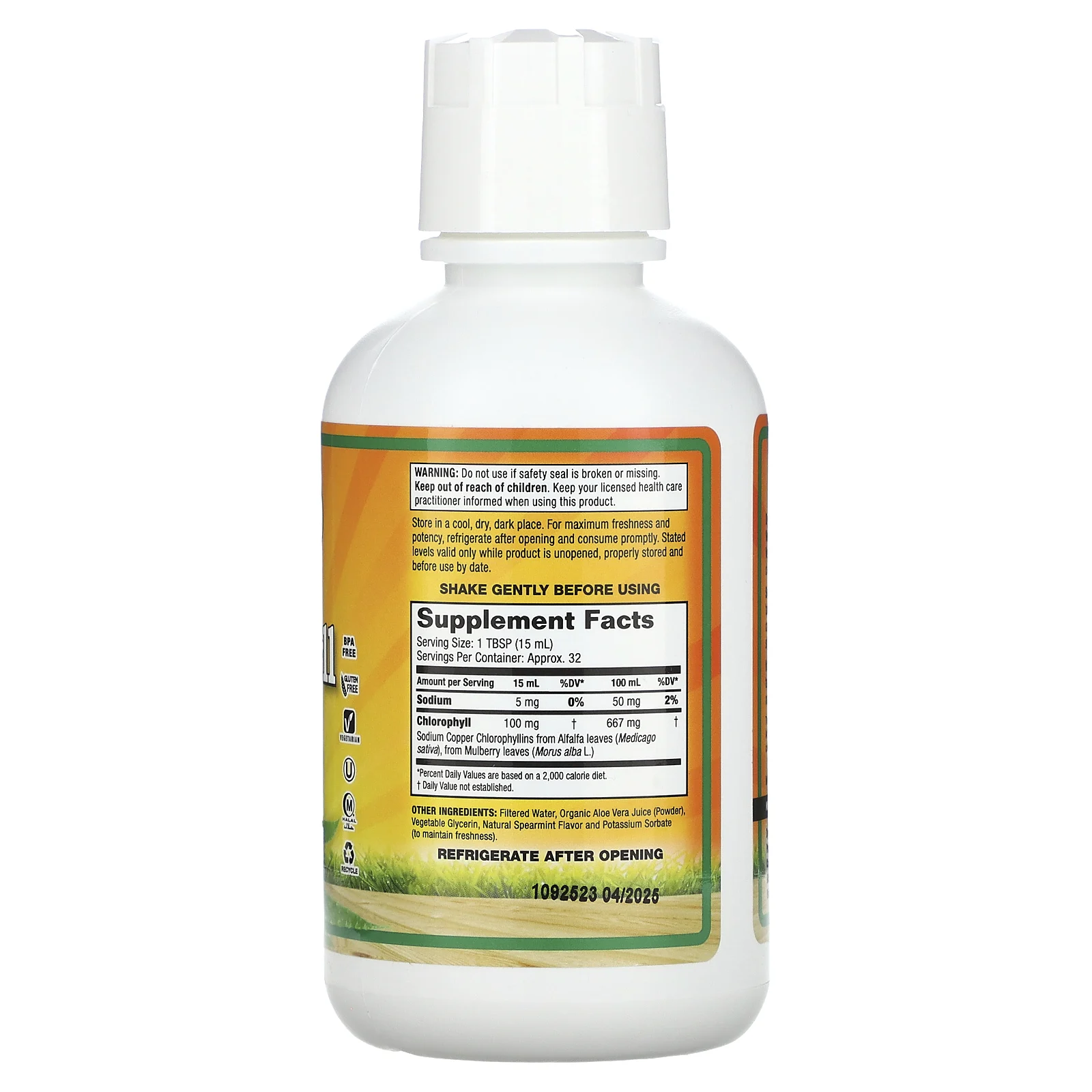Dynamic Health, Жидкий хлорофилл, с соком алоэ вера, натуральная мята, 100 мг, 473 мл (16 жидк. Унций)