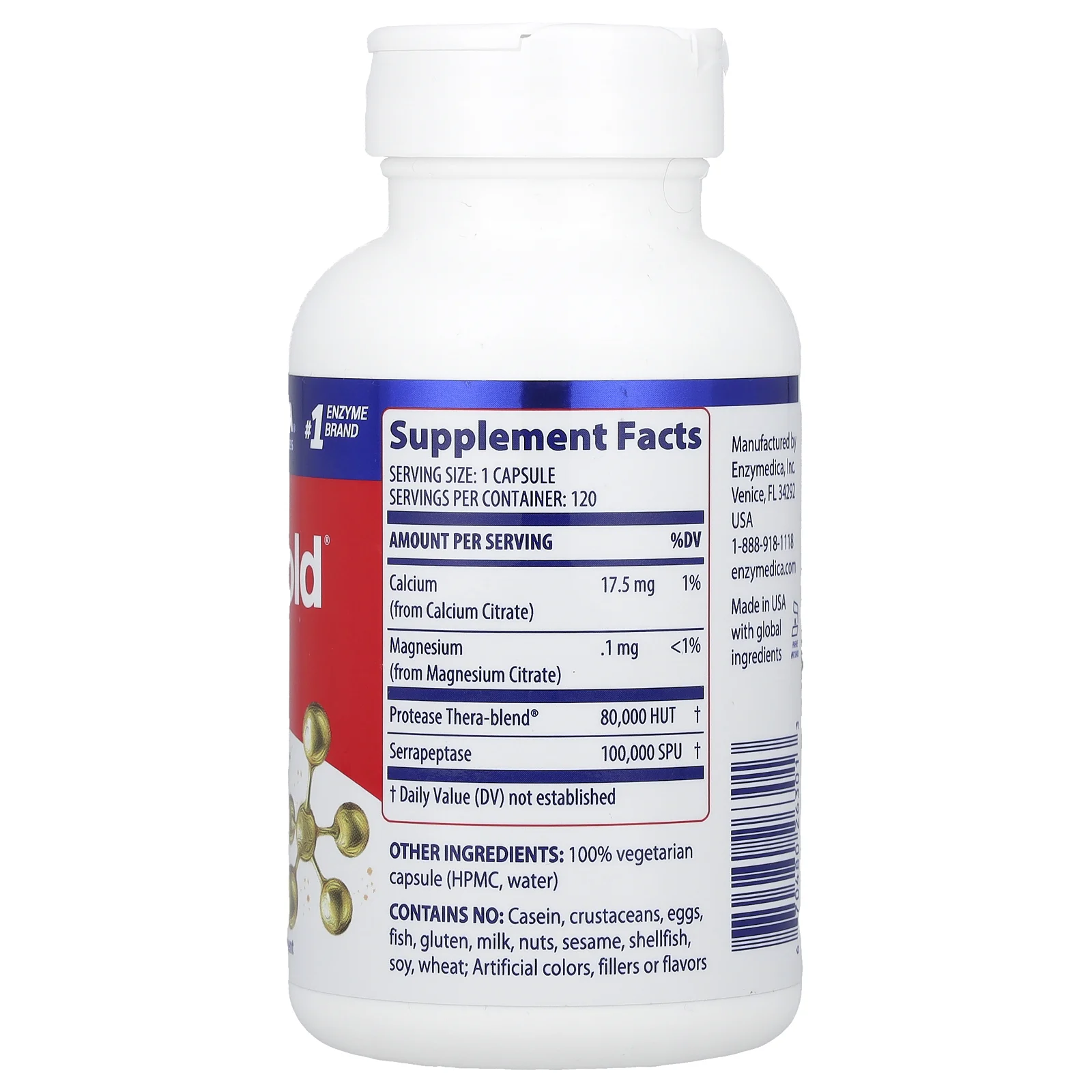 Enzymedica, SerraGold, высокоэффективная серрапептаза, 120 капсул