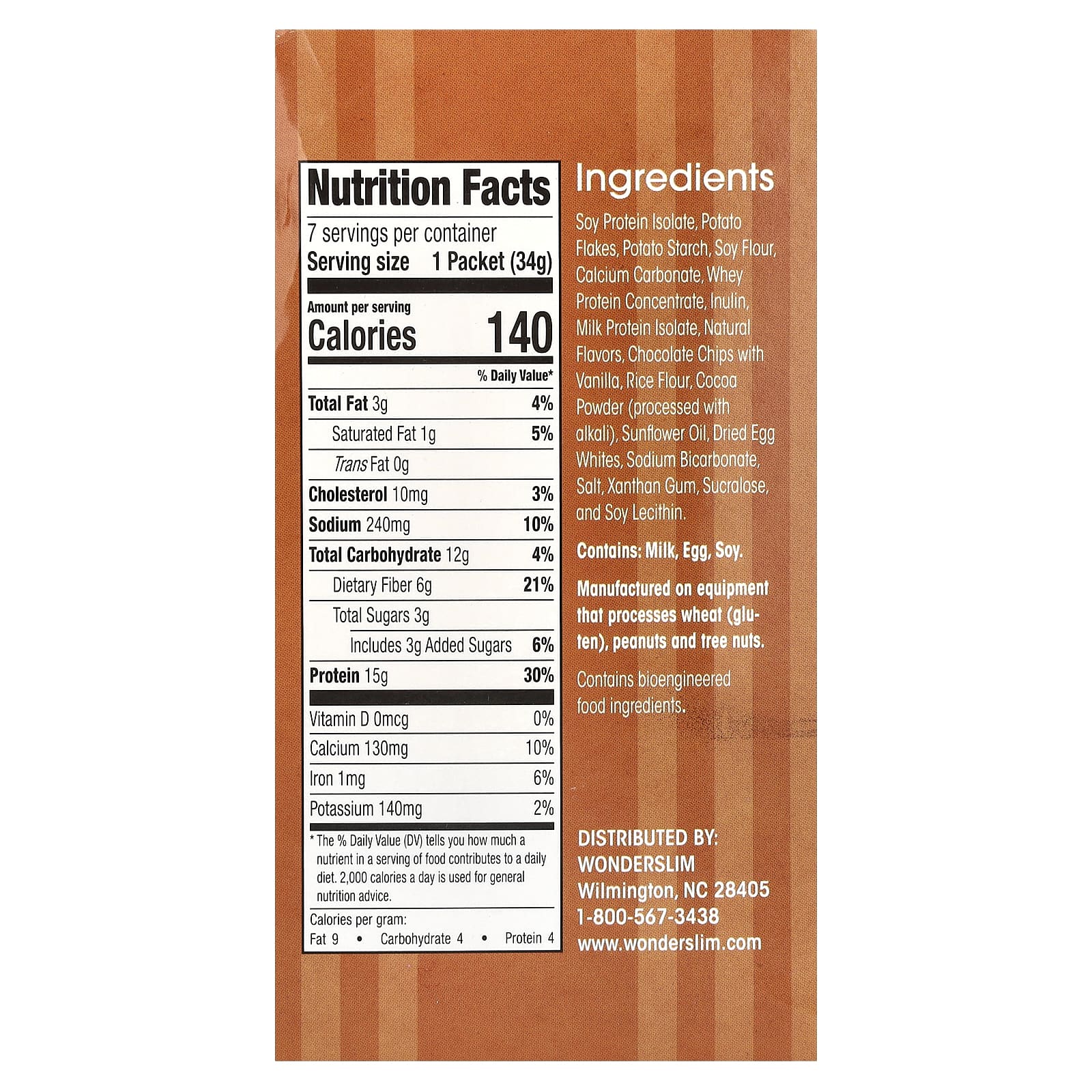 WonderSlim, протеиновый кекс, со вкусом шоколада и карамелью, 7 пакетиков по 34 г