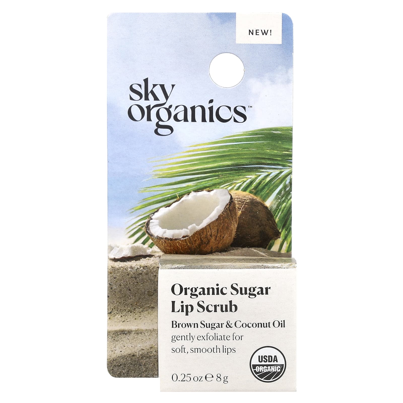 Sky Organics, Скраб для губ с органическим сахаром, коричневый сахар и кокосовое масло, 8 г (0,25 унции)