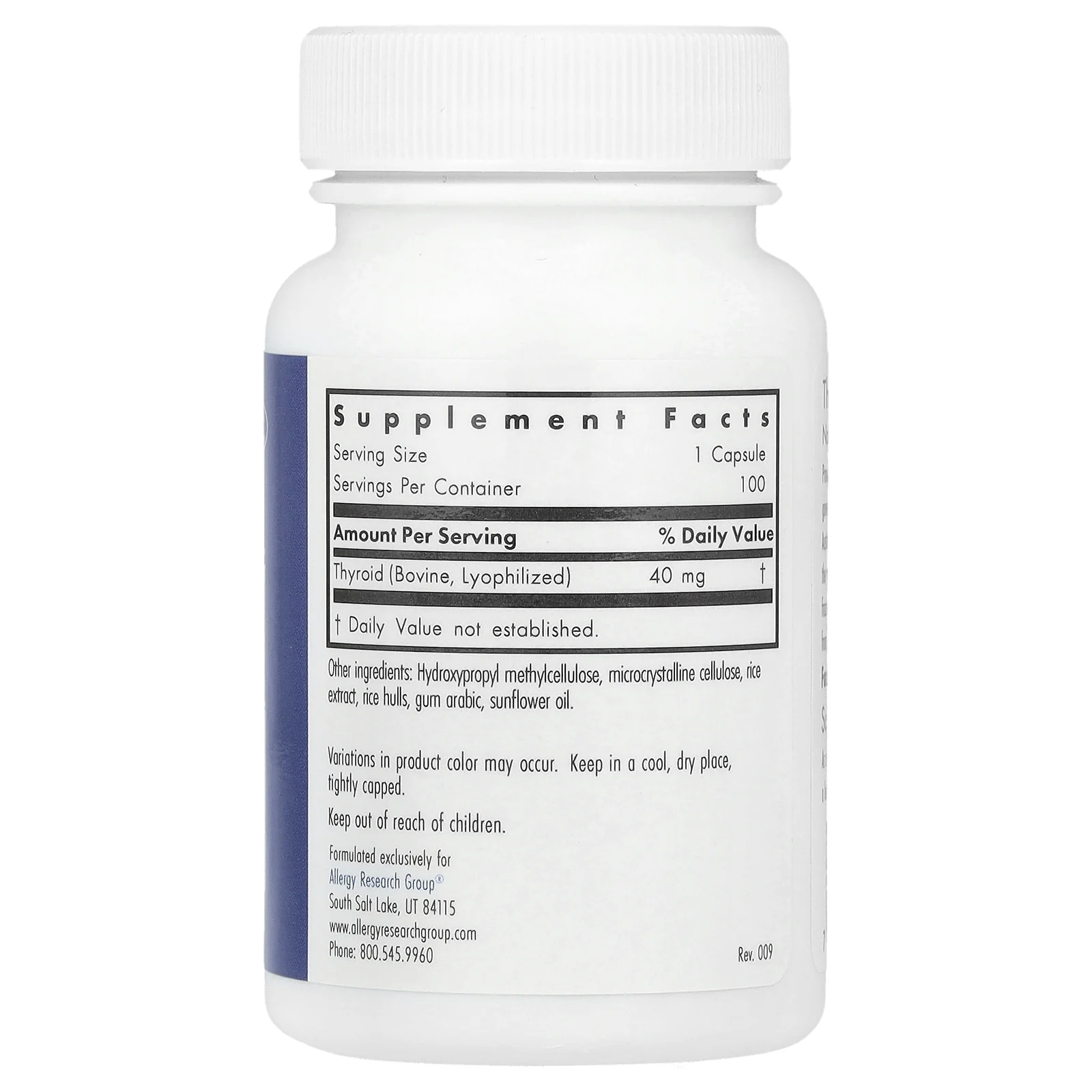 Allergy Research Group, тиреоидин, натуральная вытяжка из щитовидной железы, 100 растительных капсул