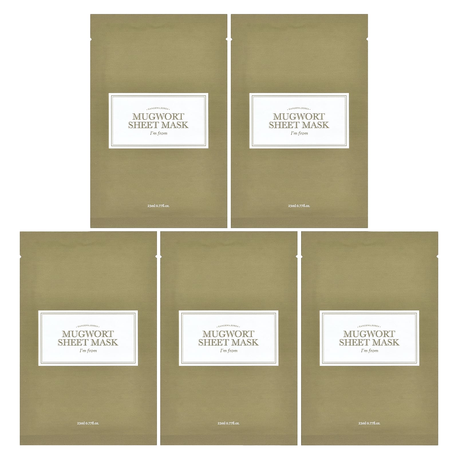 I'm From, Mugwork, тканевая маска, 5 шт., по 23 мл (0,77 жидк. унции)