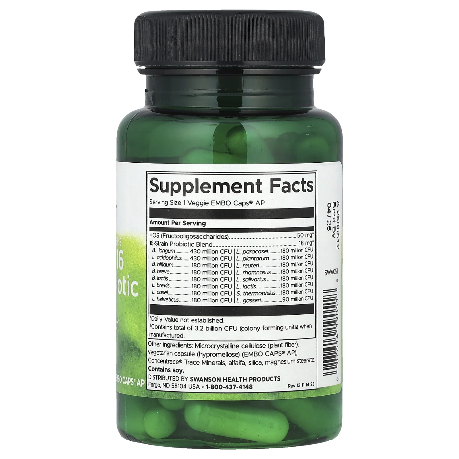 Swanson, Ultimate 16 Strain Probiotic, пробиотик из 16 штаммов с ФОС, 3,2 млрд КОЕ, 60 вегетарианских капсул EMBO Caps AP