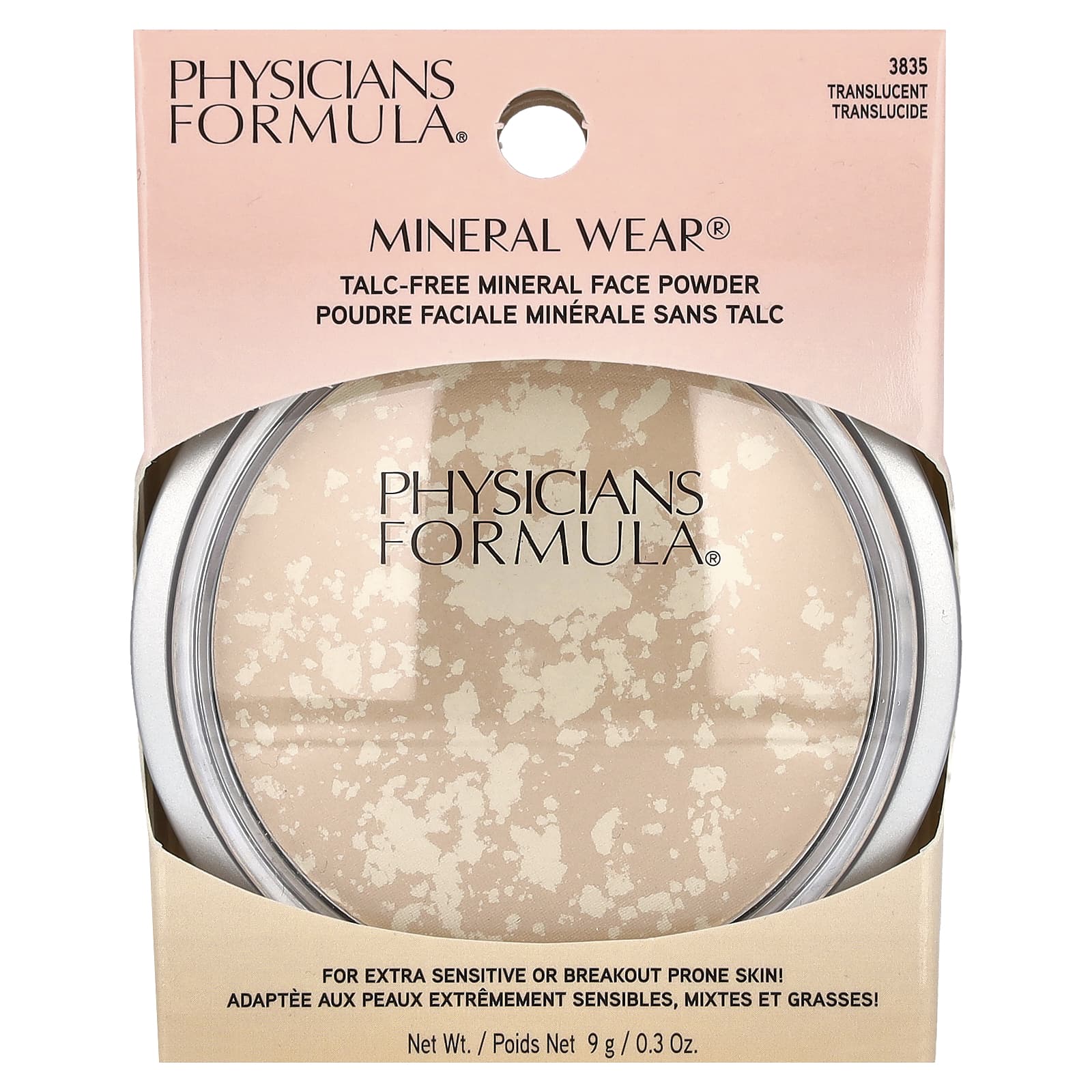 Physicians Formula, Mineral Wear, минеральная пудра для лица, без талька, тон 3835 полупрозрачный, 9 г (0,3 унции)