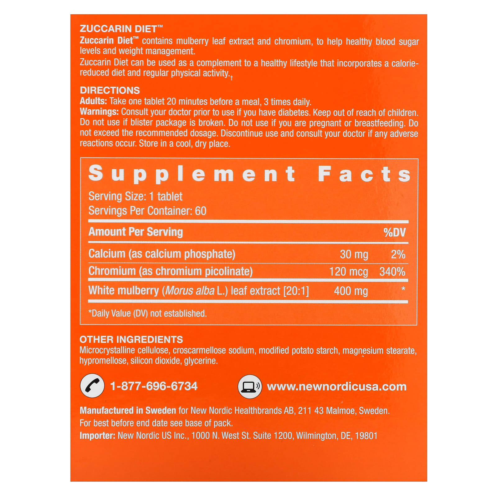 New Nordic, Zuccarin Diet, добавка для похудения, 60 таблеток