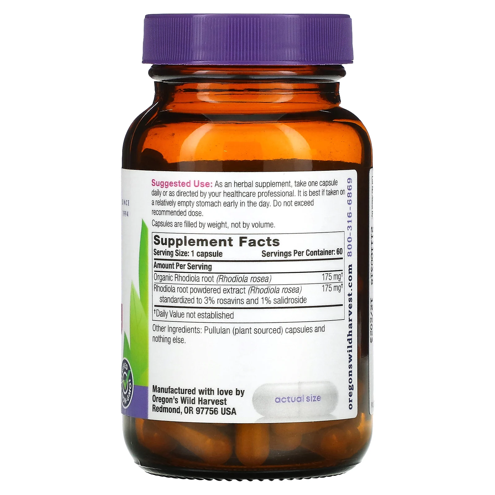 Oregon's Wild Harvest, родиола, 60 капсул