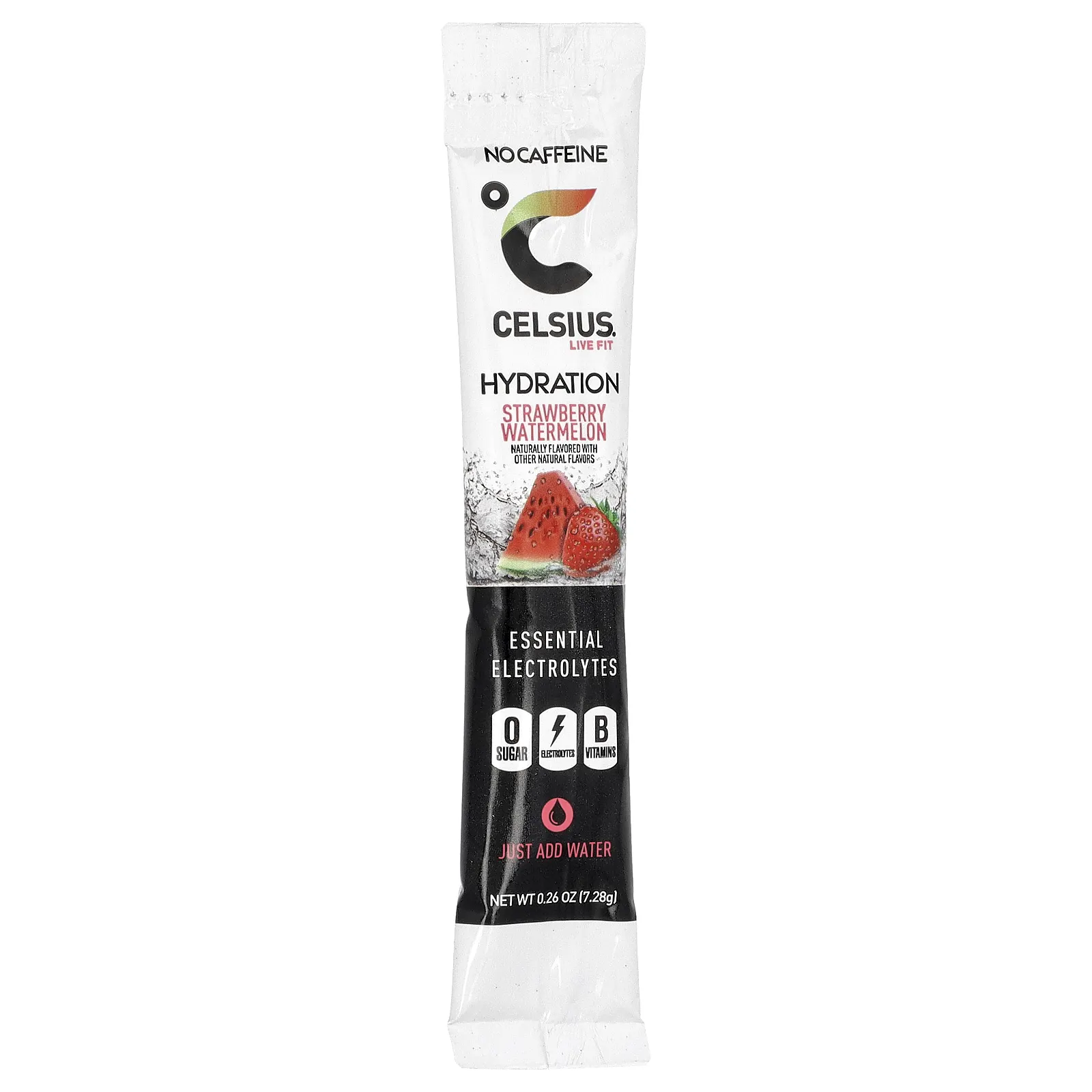 Celsius, Live Fit, увлажнение, незаменимые электролиты, без кофеина, клубника и арбуз, 14 порошковых стиков для увлажнения, по 7,28 г (0,26 унции)