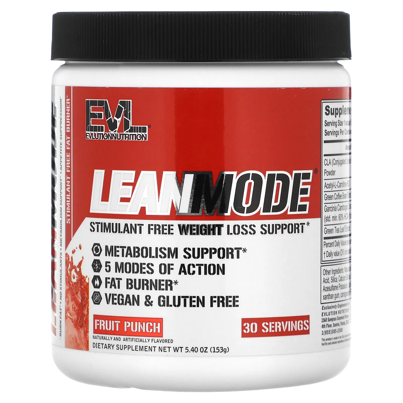 EVLution Nutrition, LeanMode, добавка для поддержки снижения веса без стимуляторов, фруктовый пунш, 153 г (5,4 унции)