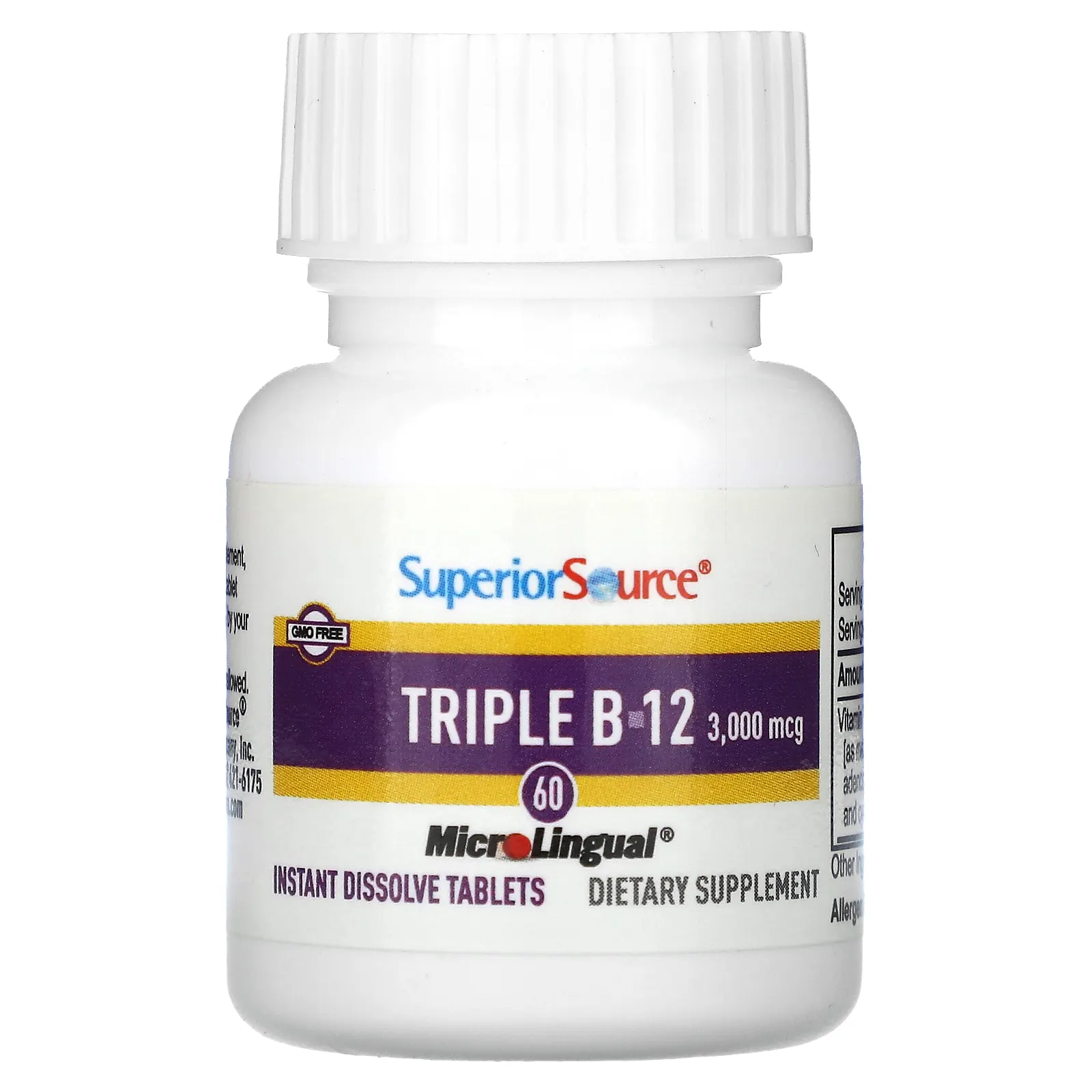 Superior Source, Triple B-12, 3000 мкг, 60 быстрорастворимых таблеток MicroLingual