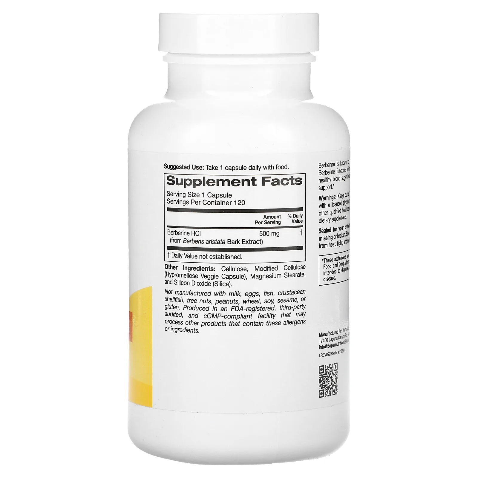 Super Nutrition, Berberine, фитосомы бербевиса, 500 мг, 120 растительных капсул