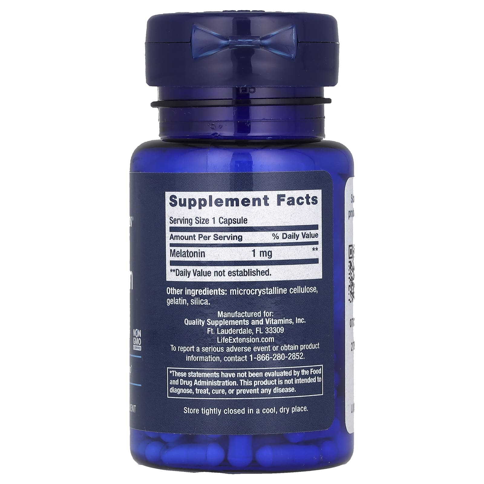 Life Extension, мелатонин, 1 мг, 60 капсул
