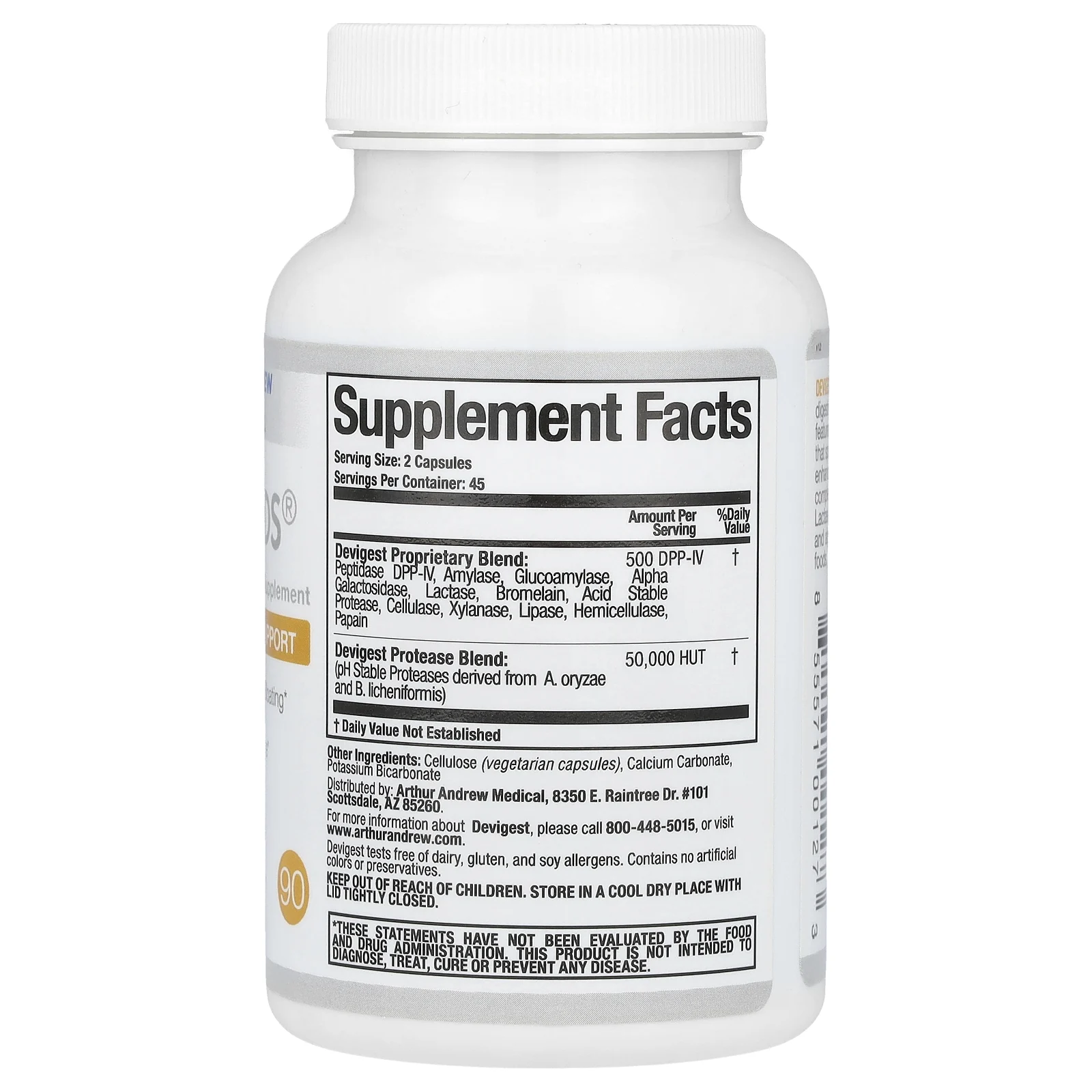 Arthur Andrew Medical, Devigest ADS, улучшенная поддержка пищеварения, 400 мг, 90 капсул