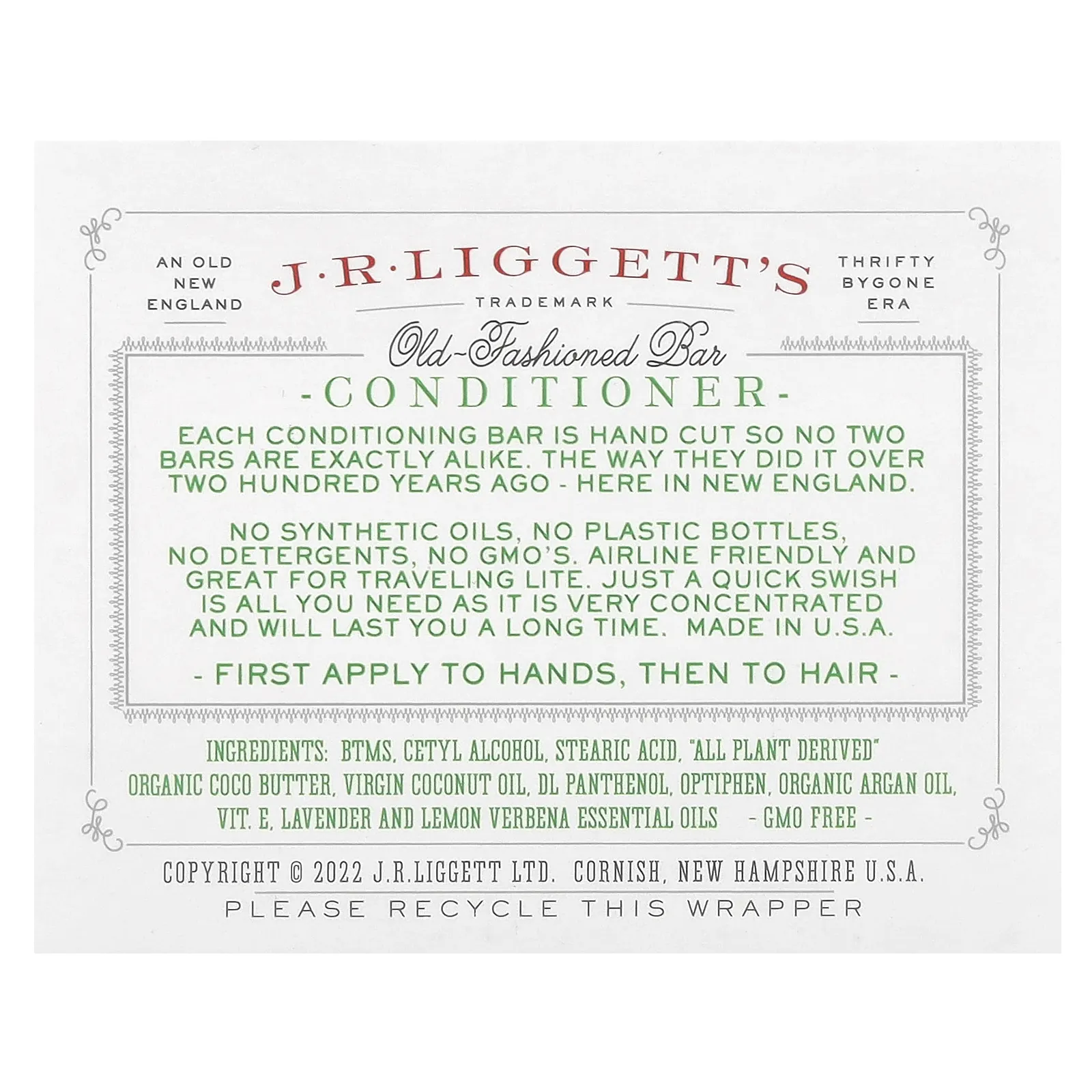 J.R. Liggett's, Old Fashioned Conditioner Bar, Original Formula, 50 г (1,75 унции)